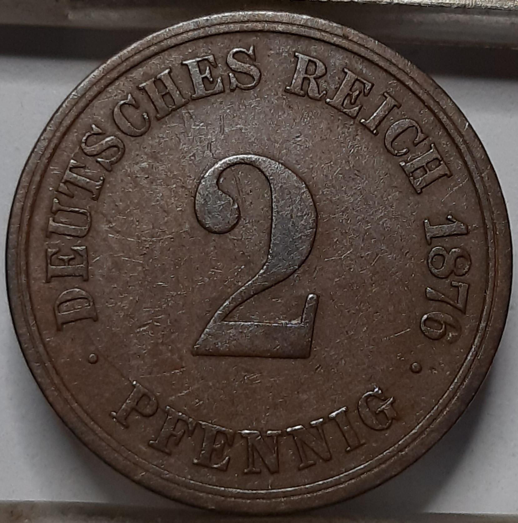 Vokietija 2 Pfenigai 1876 D KM#2 Varis (5120) 
