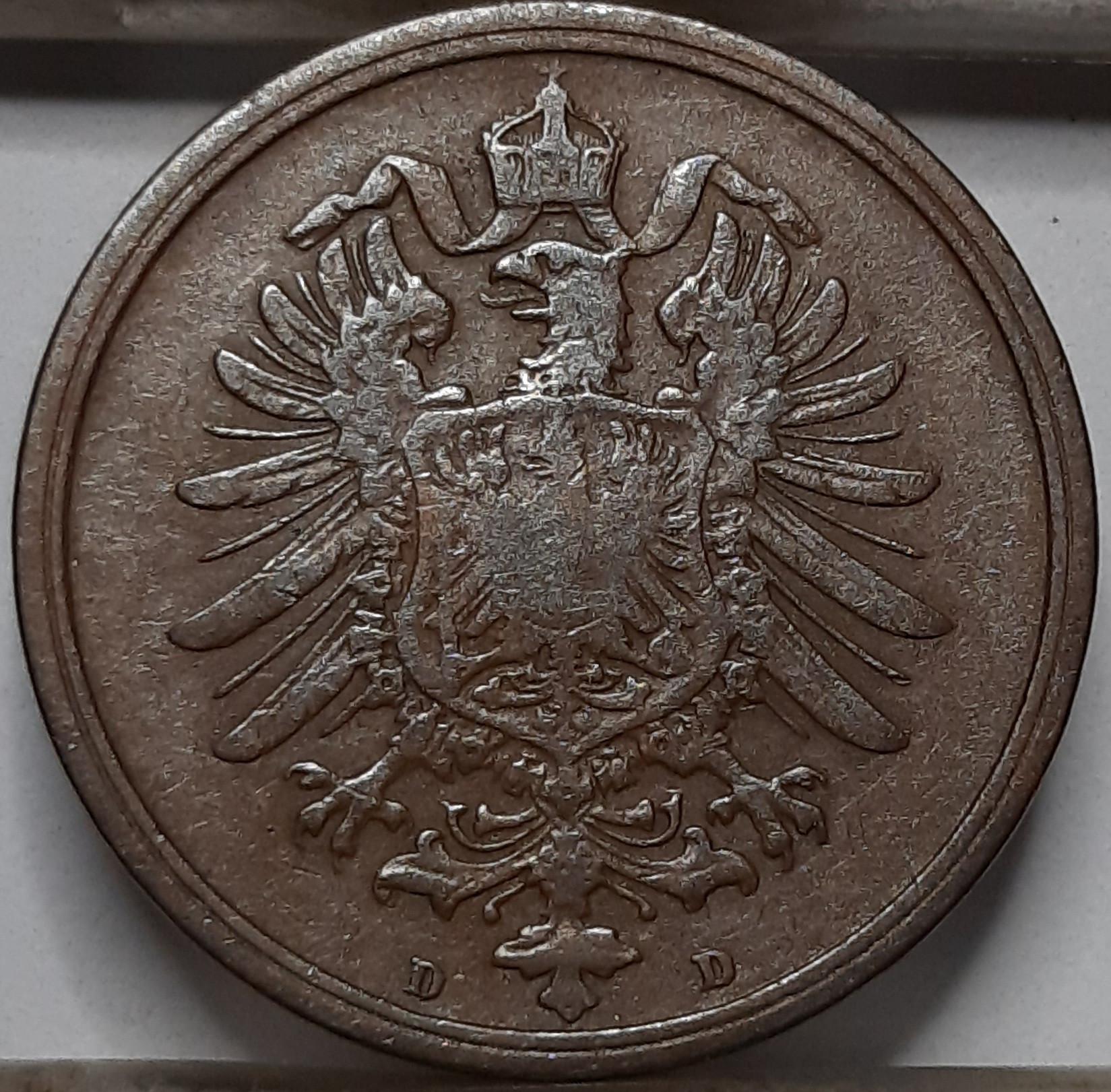 Vokietija 2 Pfenigai 1876 D KM#2 Varis (5120) 