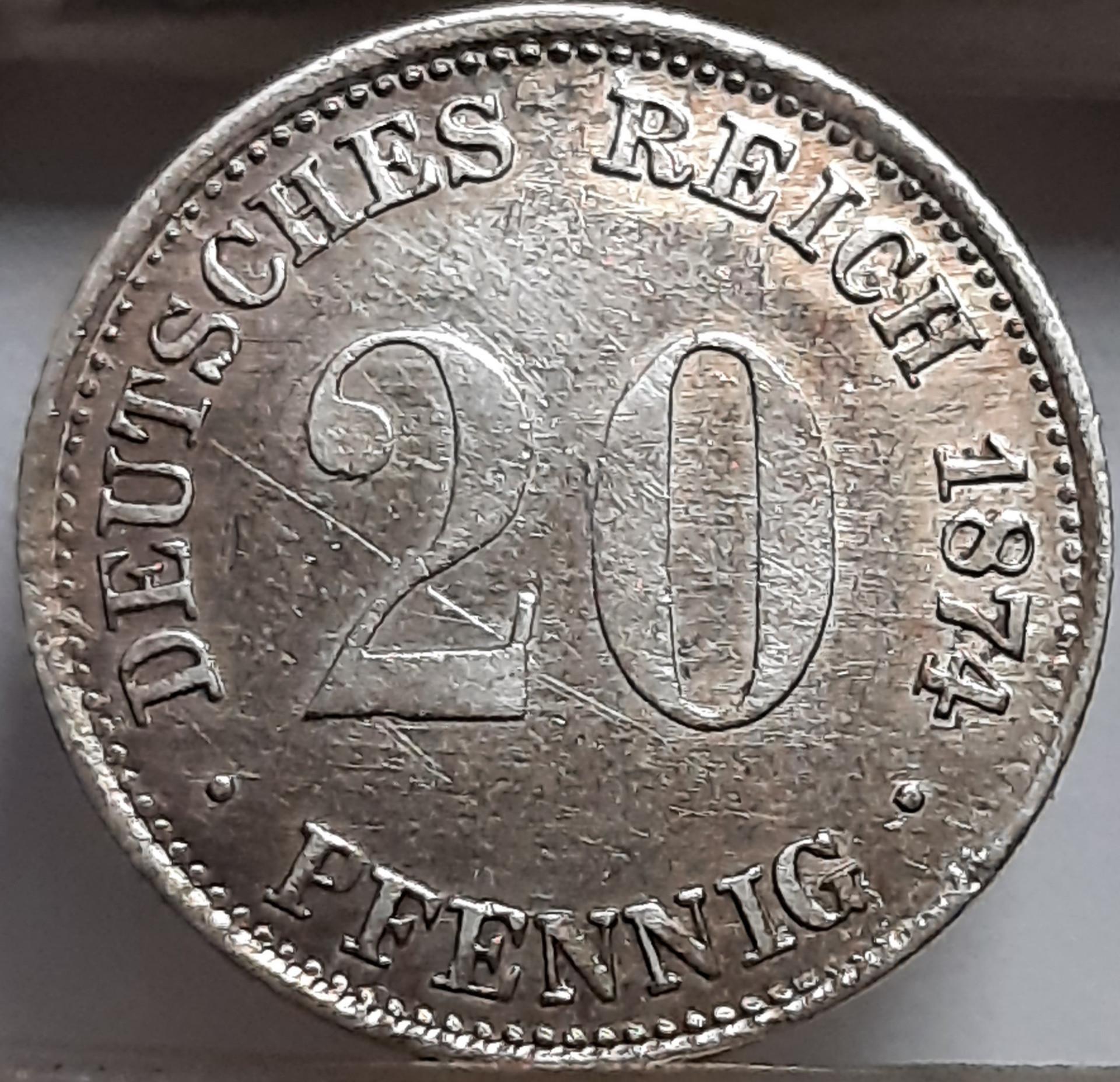 Vokietija 20 Pfenigų 1874 A KM#5 Sidabras (5079) 