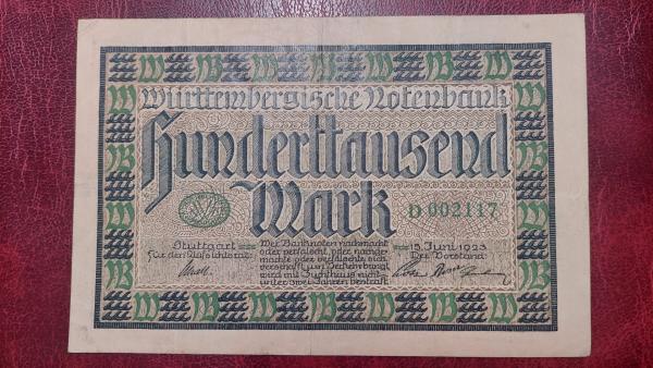 100,000 Mark 1923.06.15 Stuttgart Notgeld Vokietija