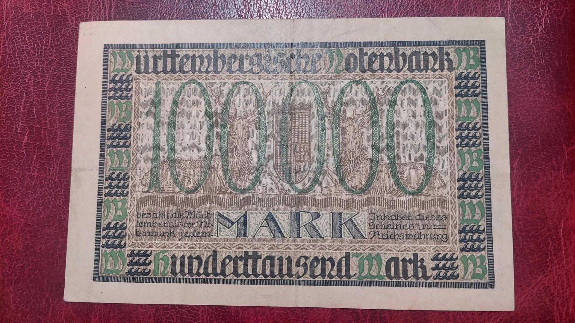 100,000 Mark 1923.06.15 Stuttgart Notgeld Vokietija