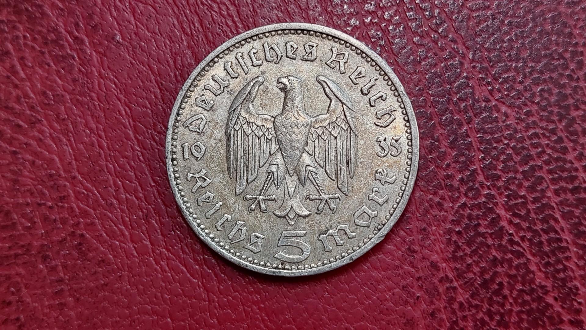 Trečiasis Reichas 5 reichsmarkės, 1935J KM# 86