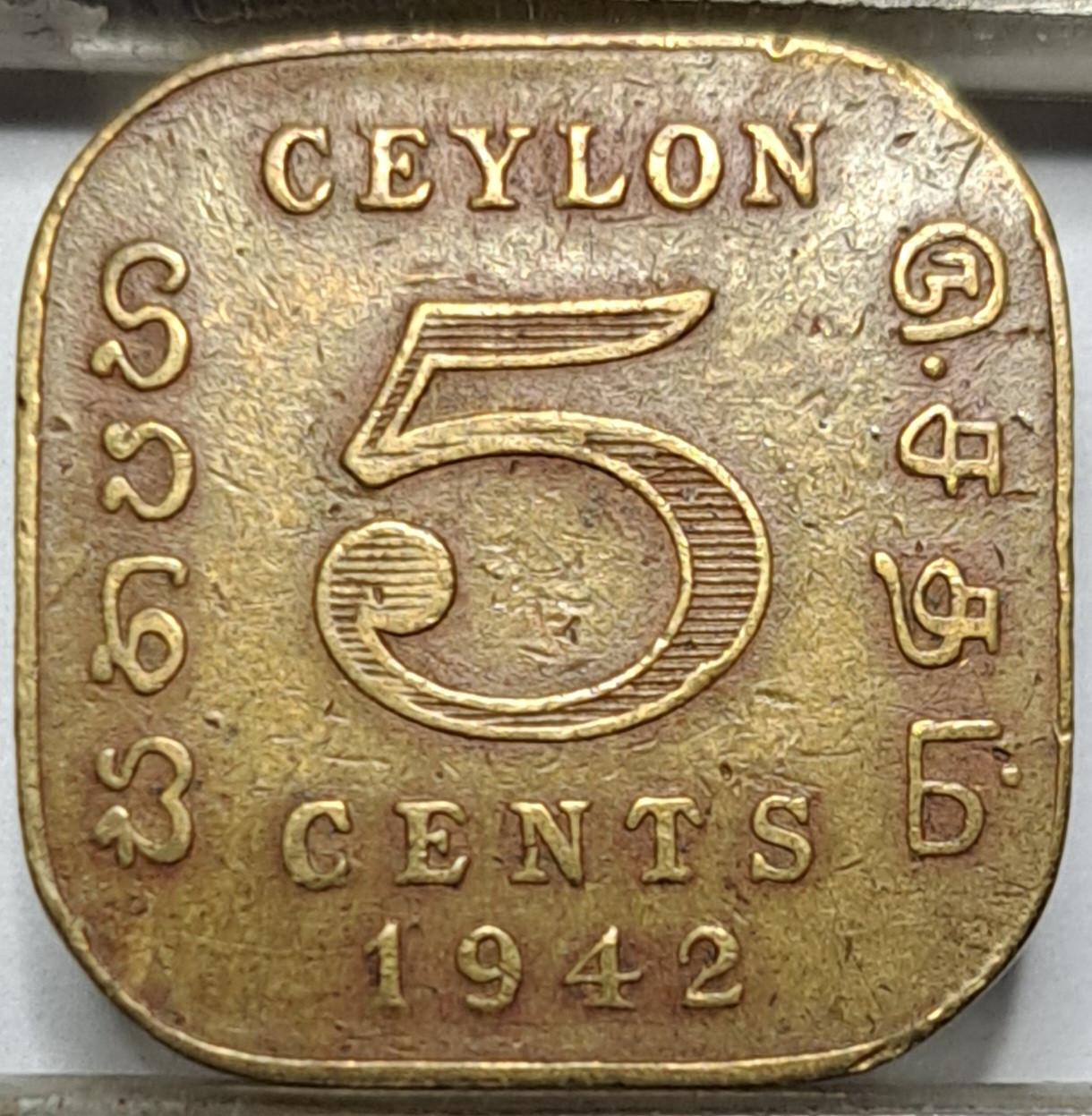 Ceilonas 5 Centai 1942 KM#113.1 (5294) 