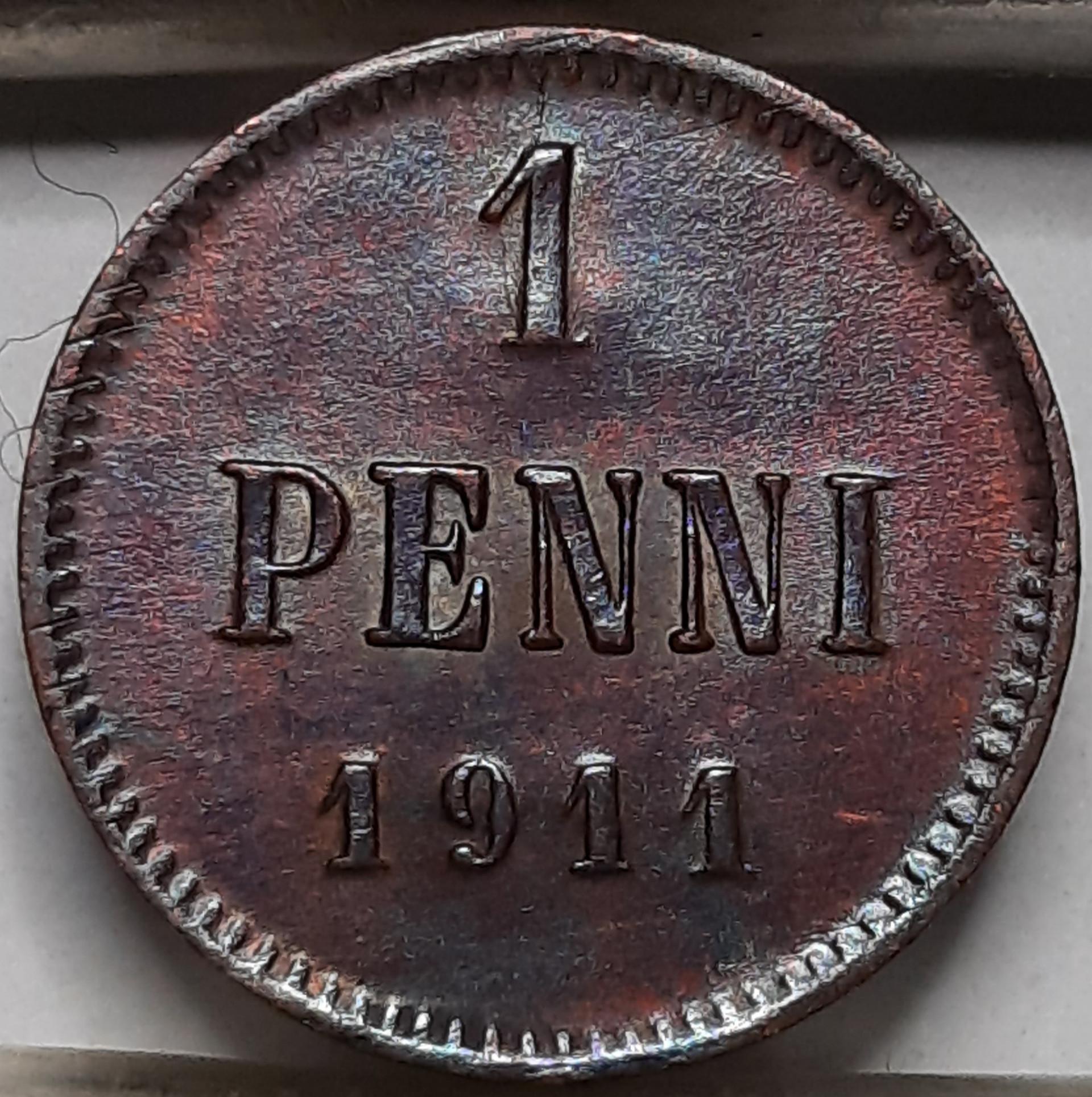 Suomija 1 Pensas 1911 KM#13 Varis (5281) 