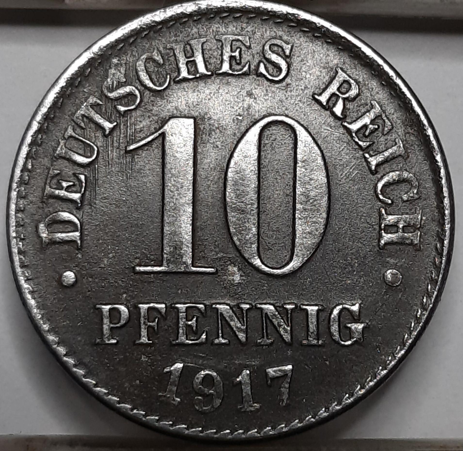 Vokietija 10 Pfenigų 1917 D KM#20 Geležis (5286)