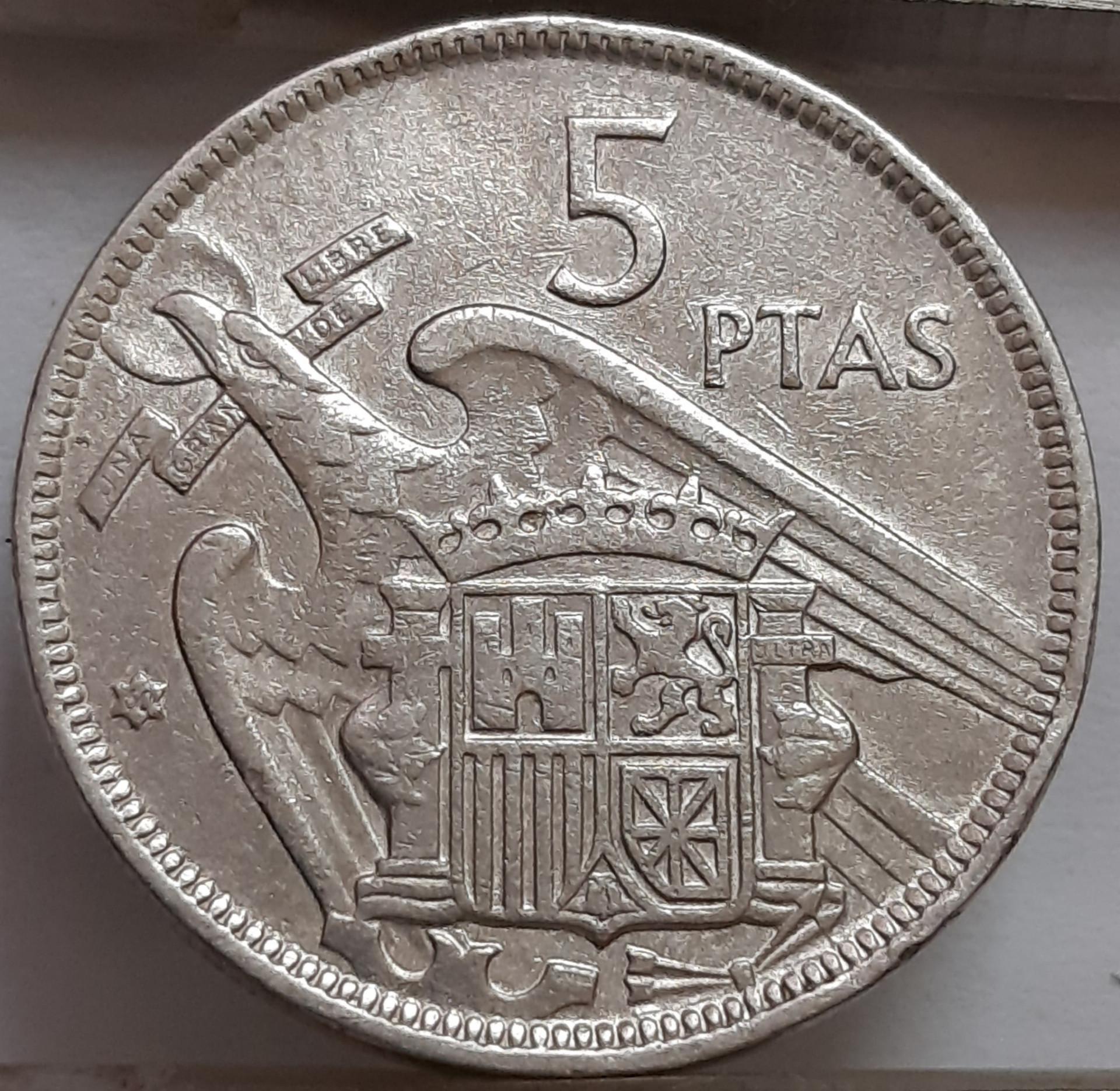 Ispanija 5 Pesetos 1957 KM#786 (5234)