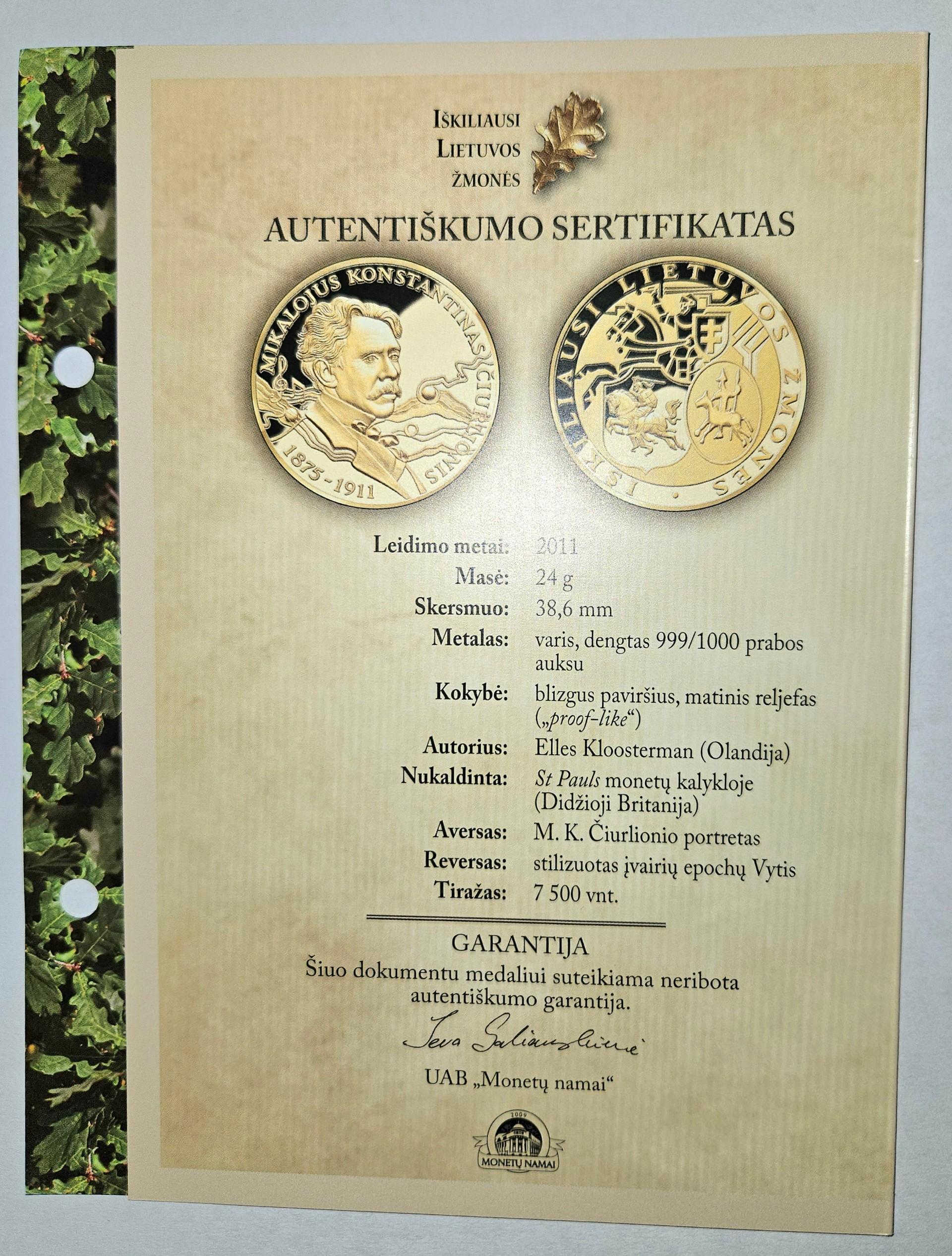 Medalis Mikalojus Konstantinas Čiurlionis