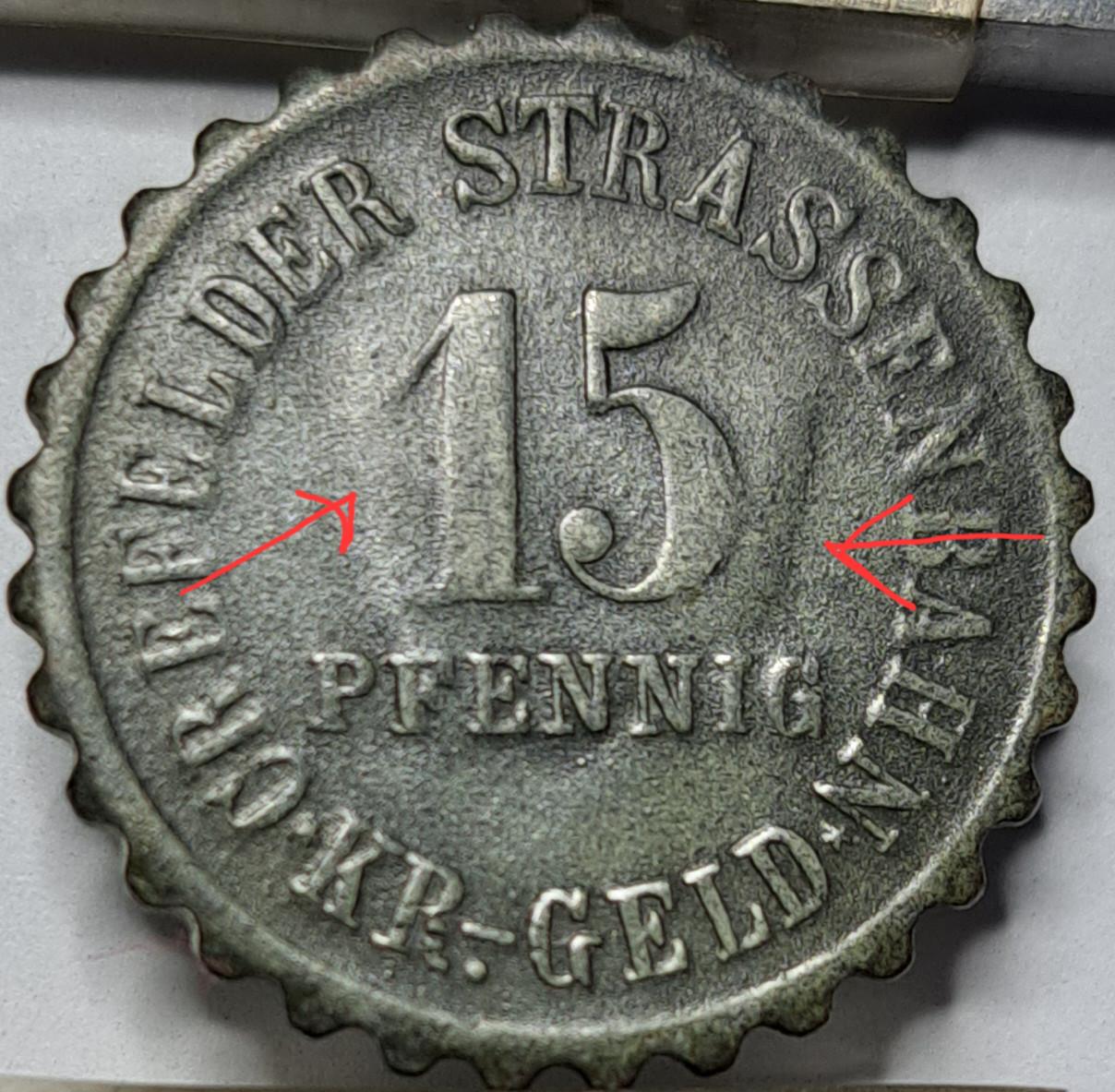 Vokietija 15 Pfenigų 1917 N#18670 su klaida (5330)