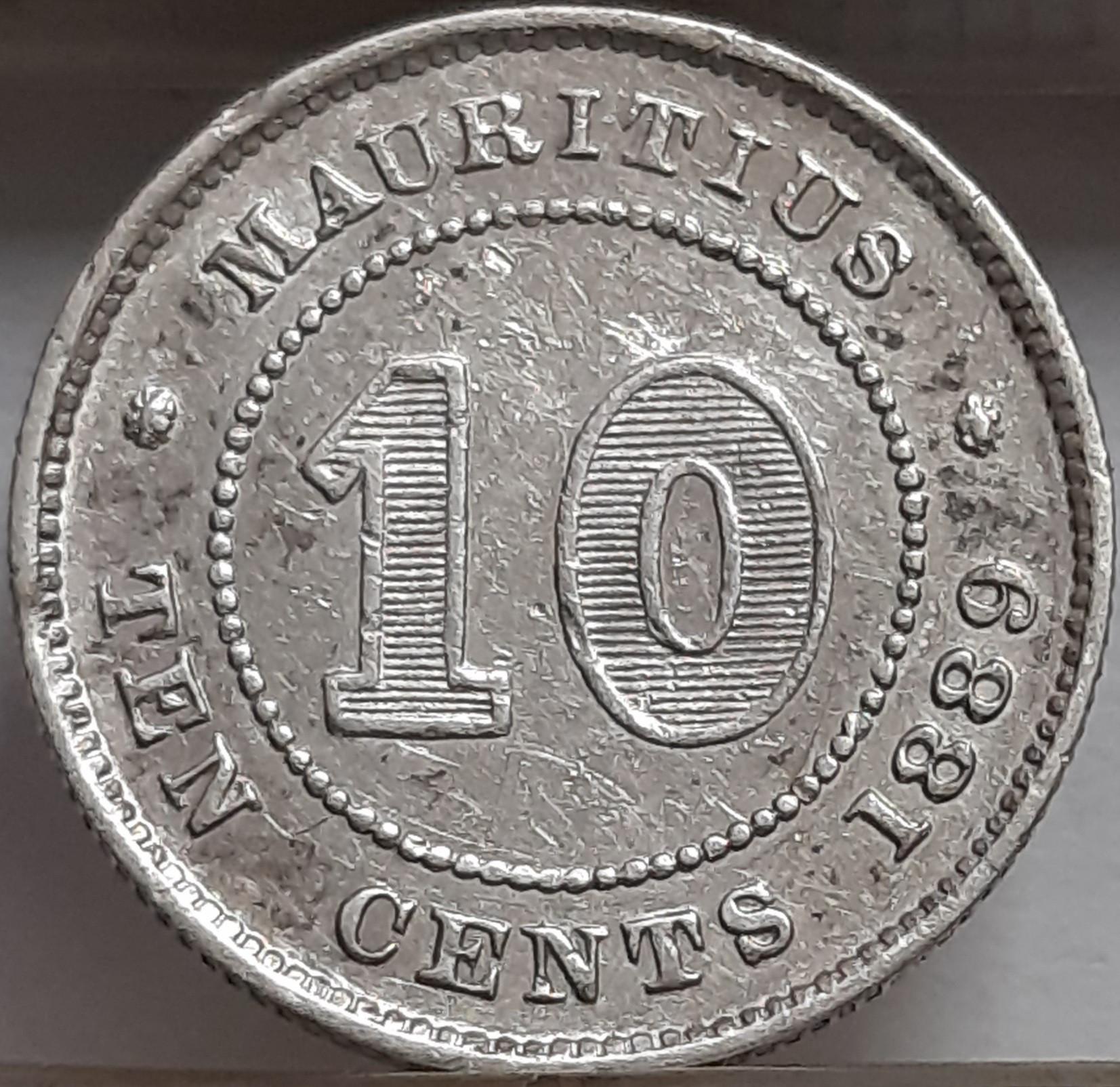 Mauricijus 10 Centų 1889 KM#10 Sidabras (5408) 