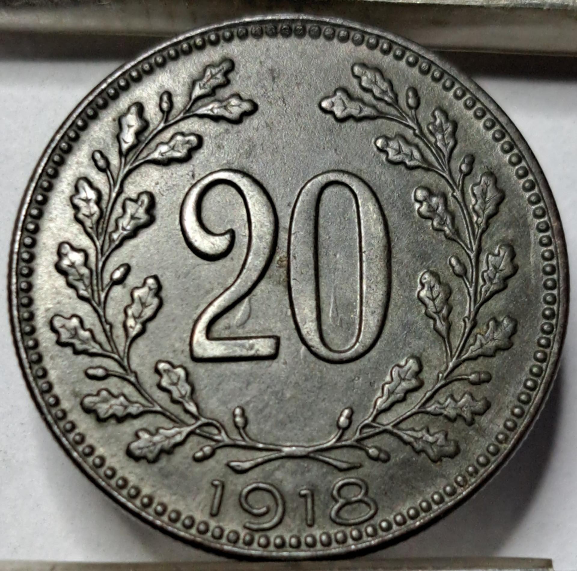 Austrija 20 Helerių 1918 Brokas KM#2826 (5425)
