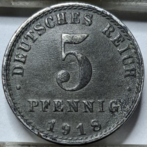 Vokietija 5 Pfenigai 1918 A KM#19 (5437) 