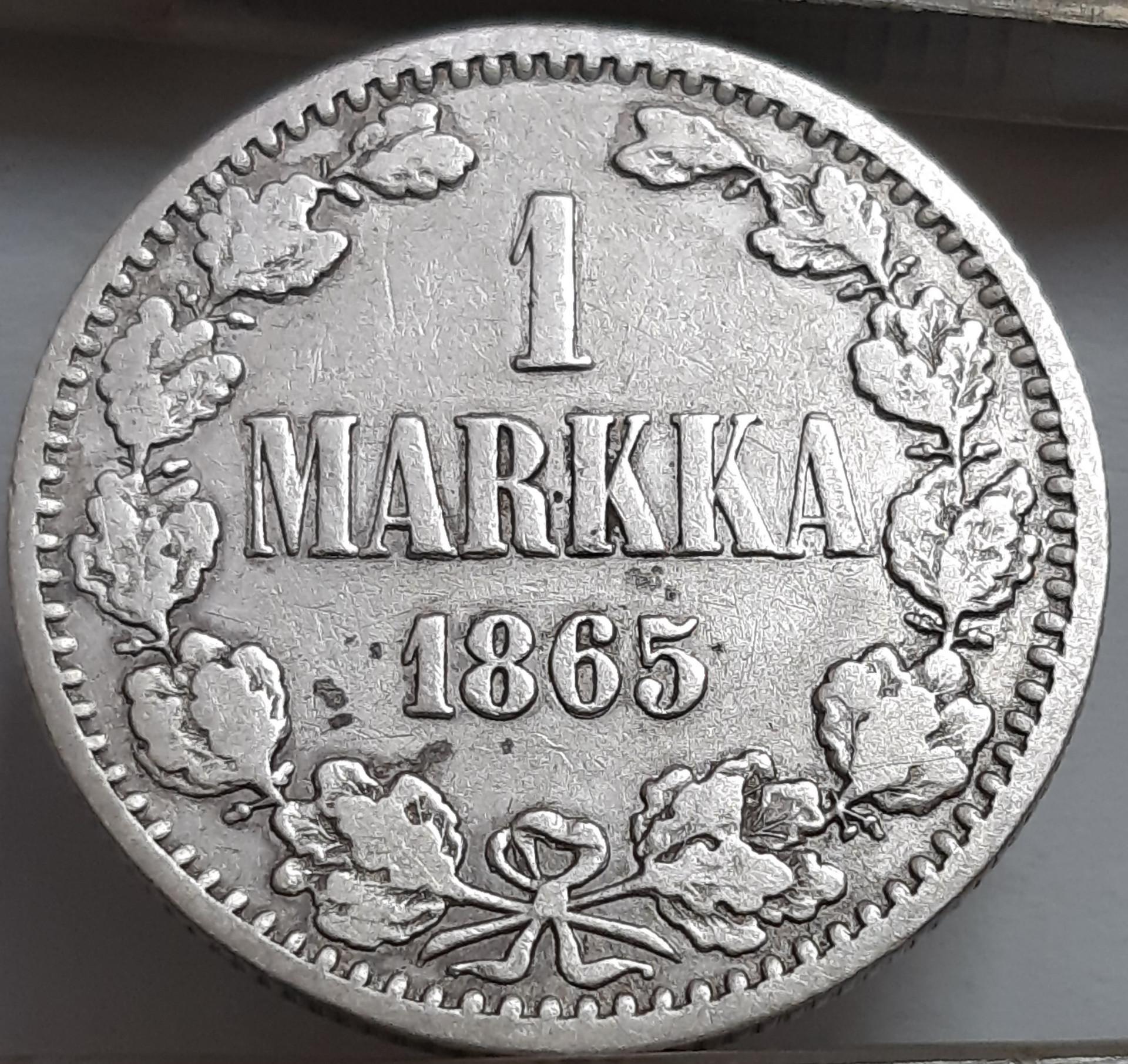 Suomija 1 Markė 1865 KM#3.1 Sidabras (5386) 