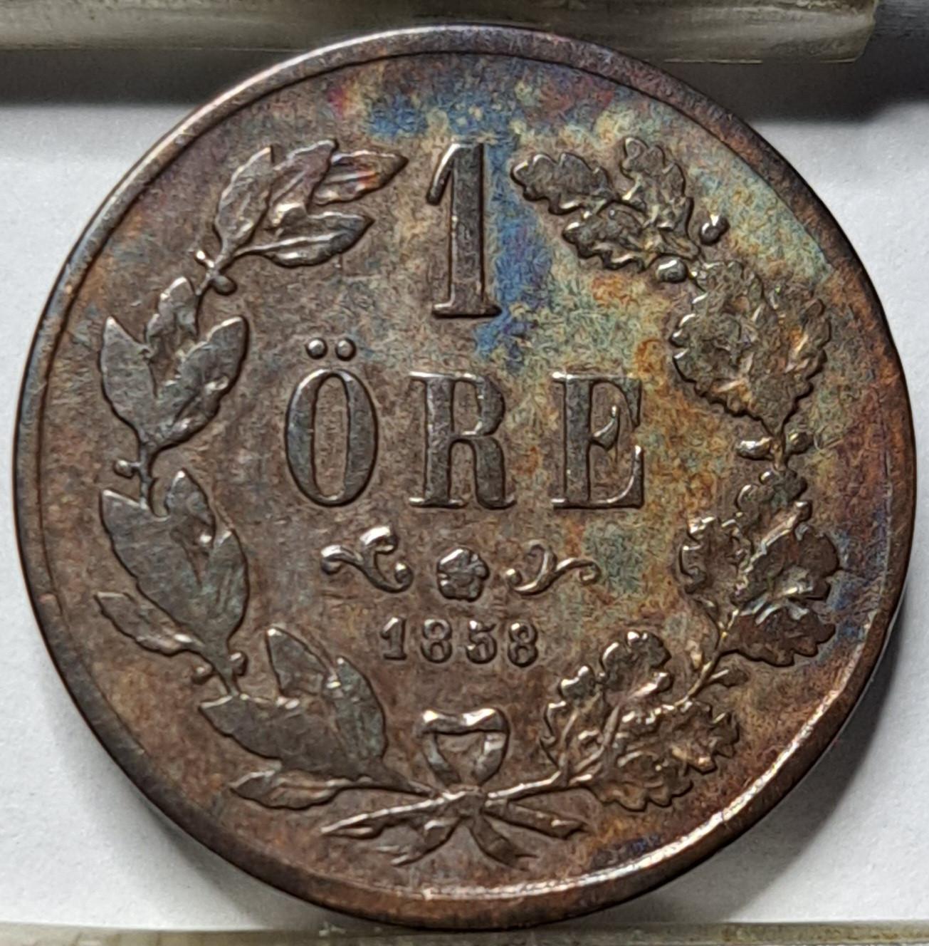 Švedija 1 Erė 1858 L.A. KM#687 Bronza (5478)