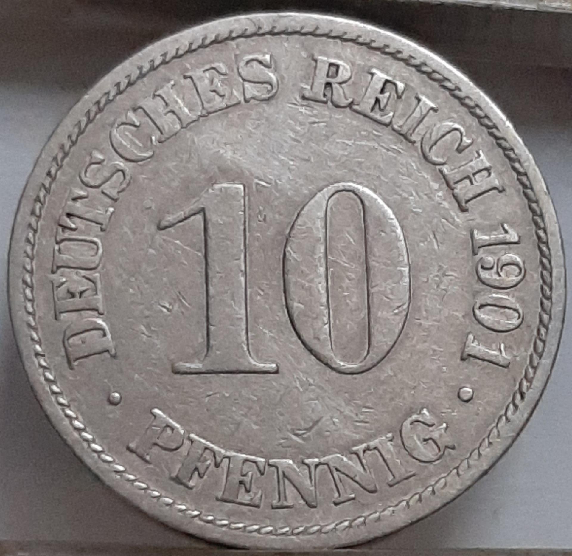 Vokietija 10 Pfenigų 1901 A KM#12 (5342) 