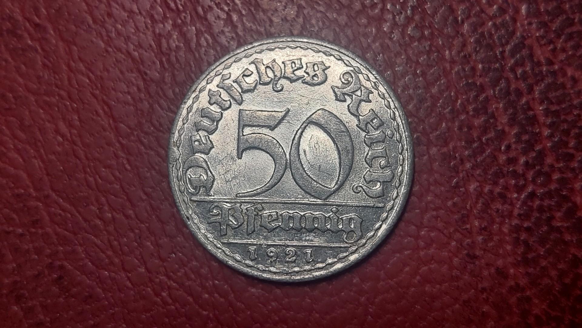 Vokietija 50 pfenigų, 1921D KM# 27