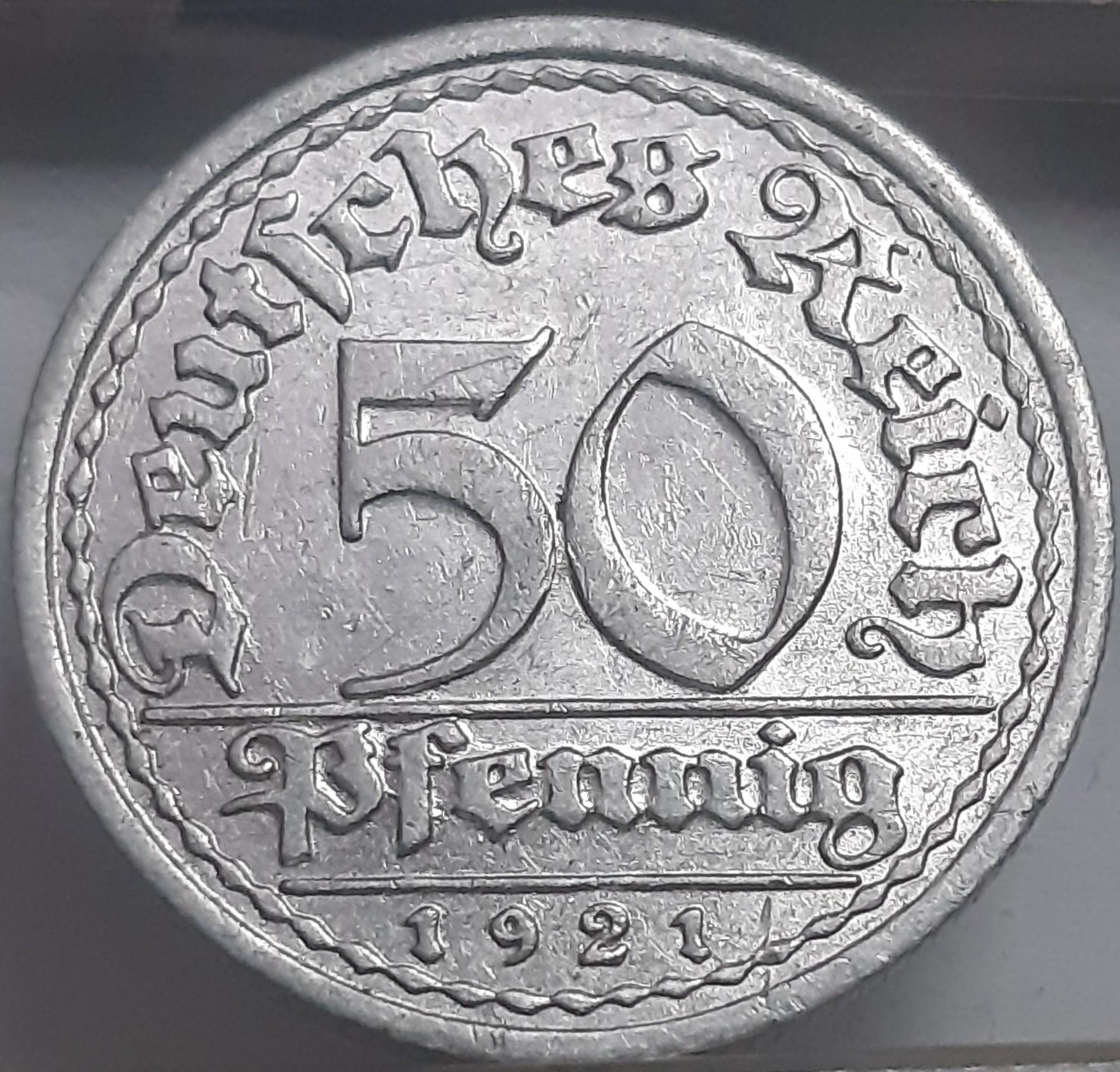 Vokietija 50 pfenigų 1921 G KM#27 (5521)