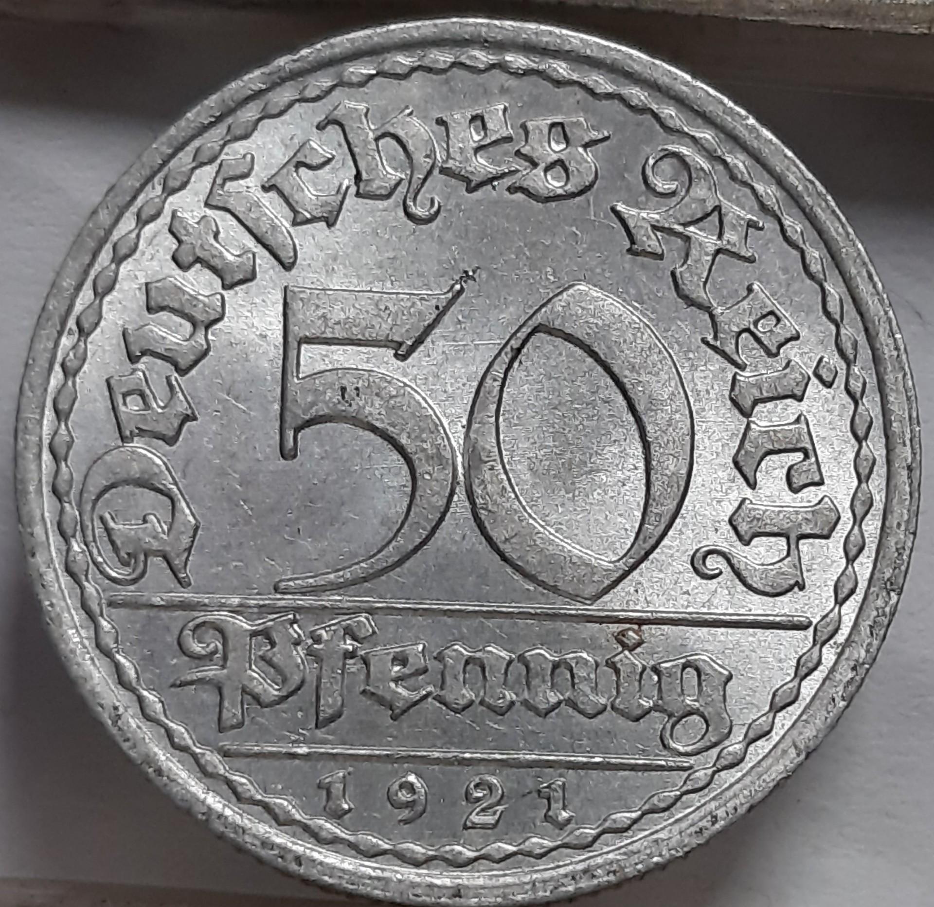 Vokietija 50 pfenigų 1921 A KM#27 (5524)