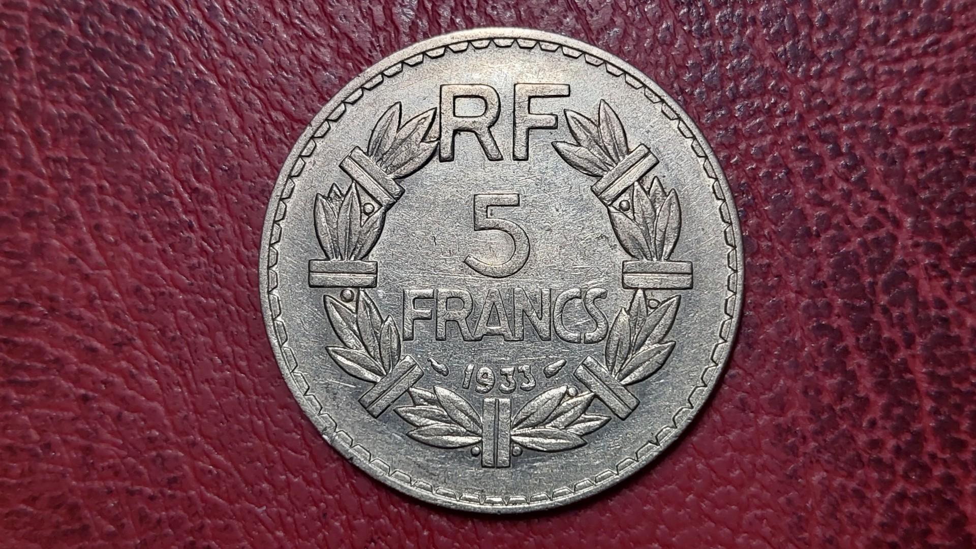 Prancūzija 5 frankai, 1933 KM# 888