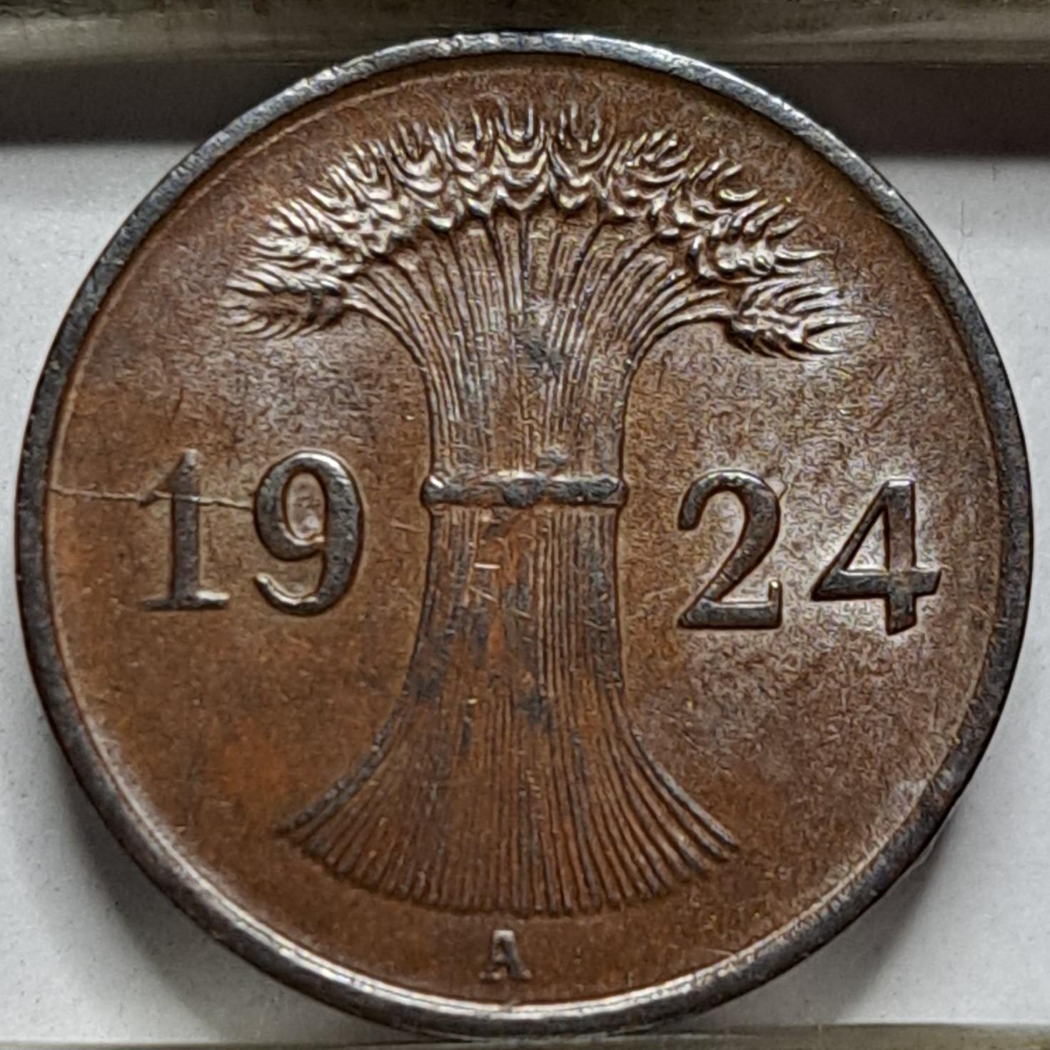 Vokietija 1 Reichspfenigas 1924 J KM#37 (5544)