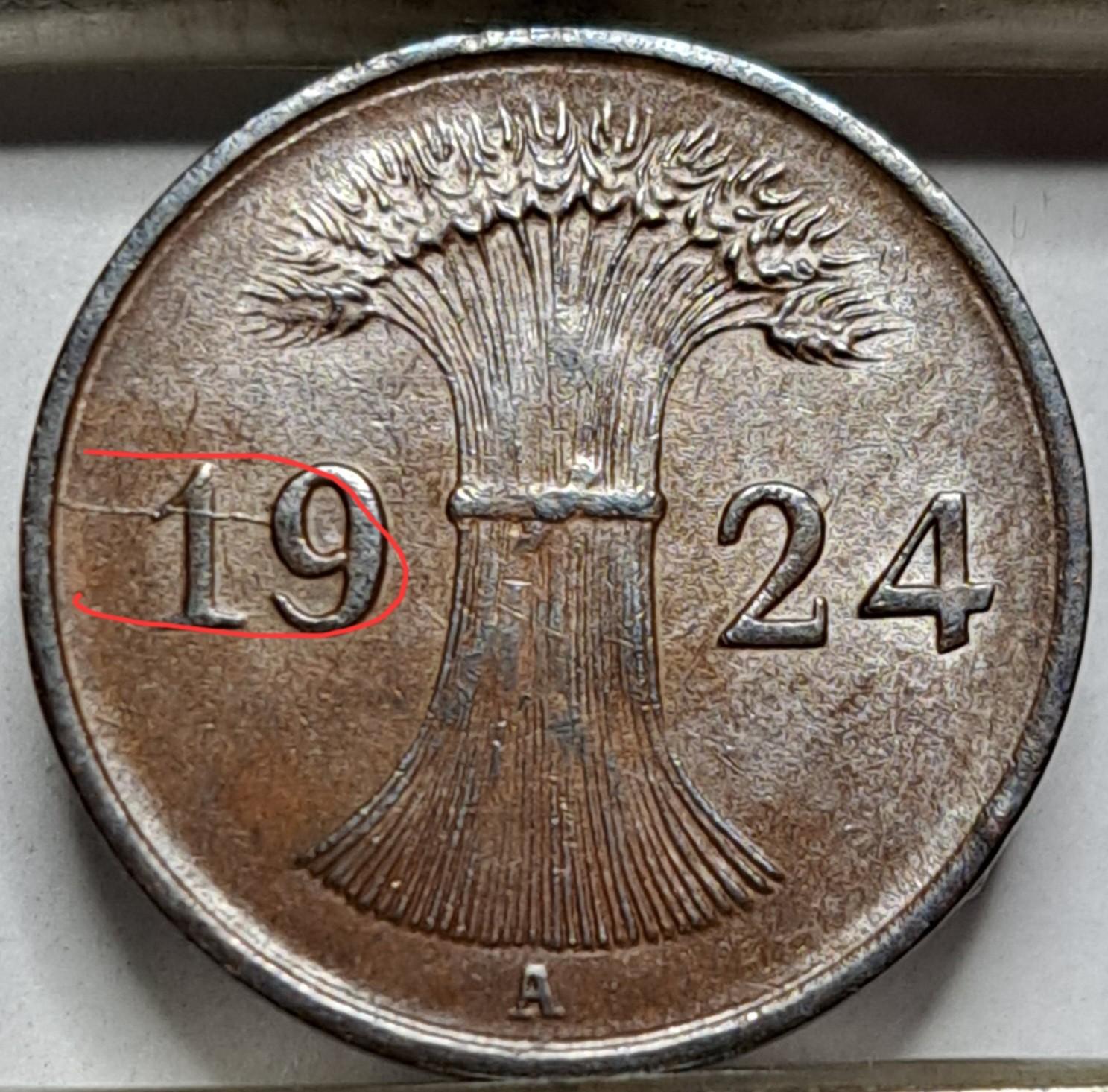 Vokietija 1 Reichspfenigas 1924 J KM#37 (5544)