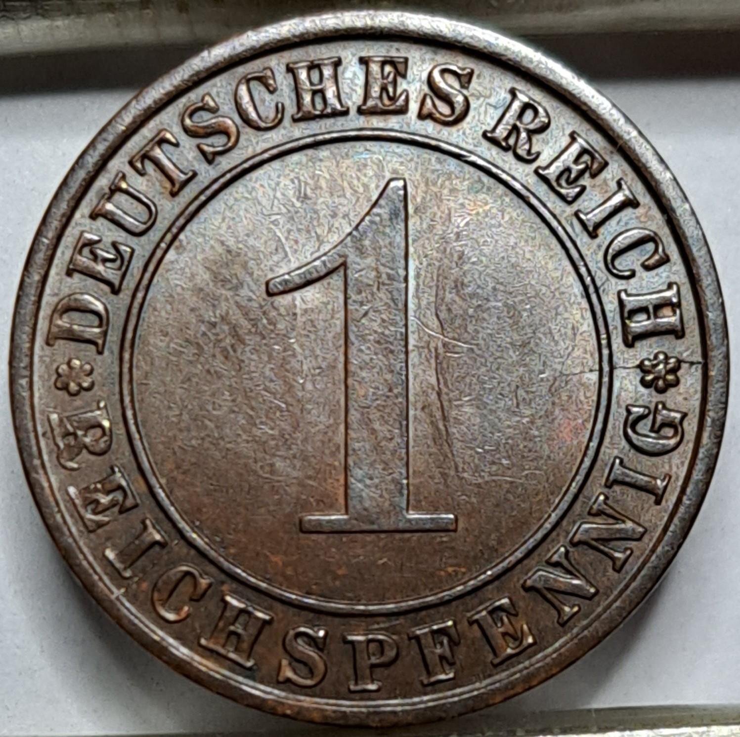 Vokietija 1 Reichspfenigas 1924 J KM#37 (5545)
