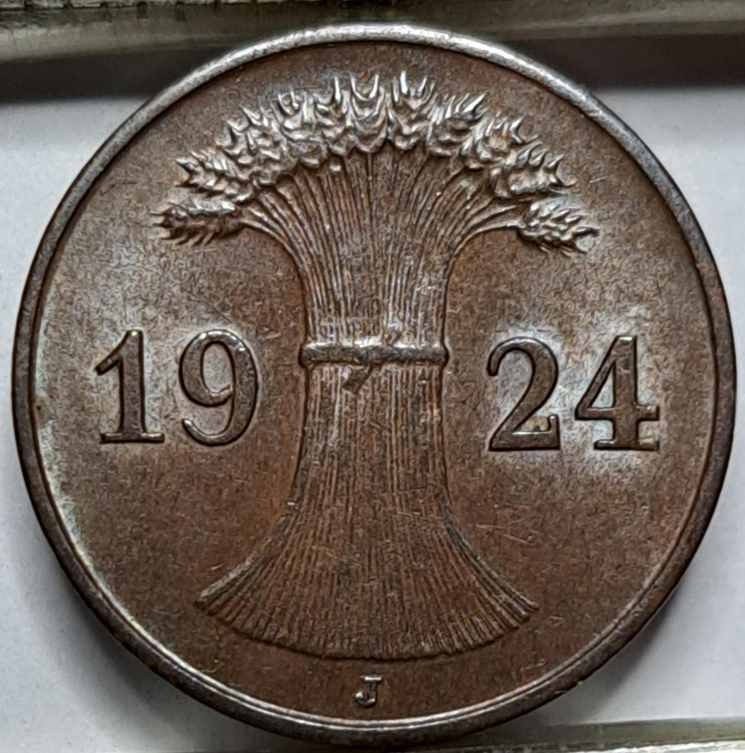 Vokietija 1 Reichspfenigas 1924 J KM#37 (5545)