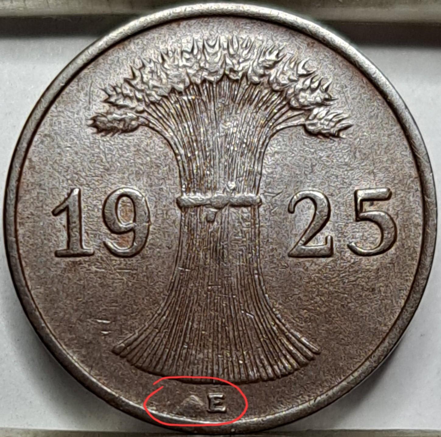 Vokietija 1 Reichspfenigas 1925 E KM#37 (5546)