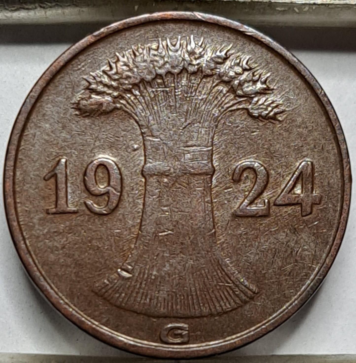 Vokietija 1 Reichspfenigas 1924 G KM#37 (5548)