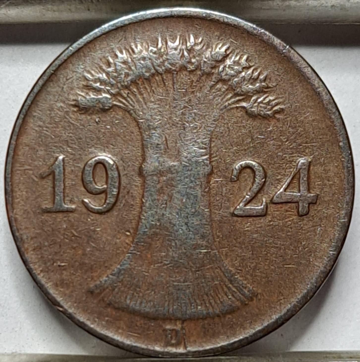 Vokietija 1 Reichspfenigas 1924 D KM#37 (5549)