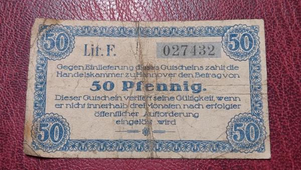 50 Pfennig 1920.03.01 Hannover Notgeld Vokietija