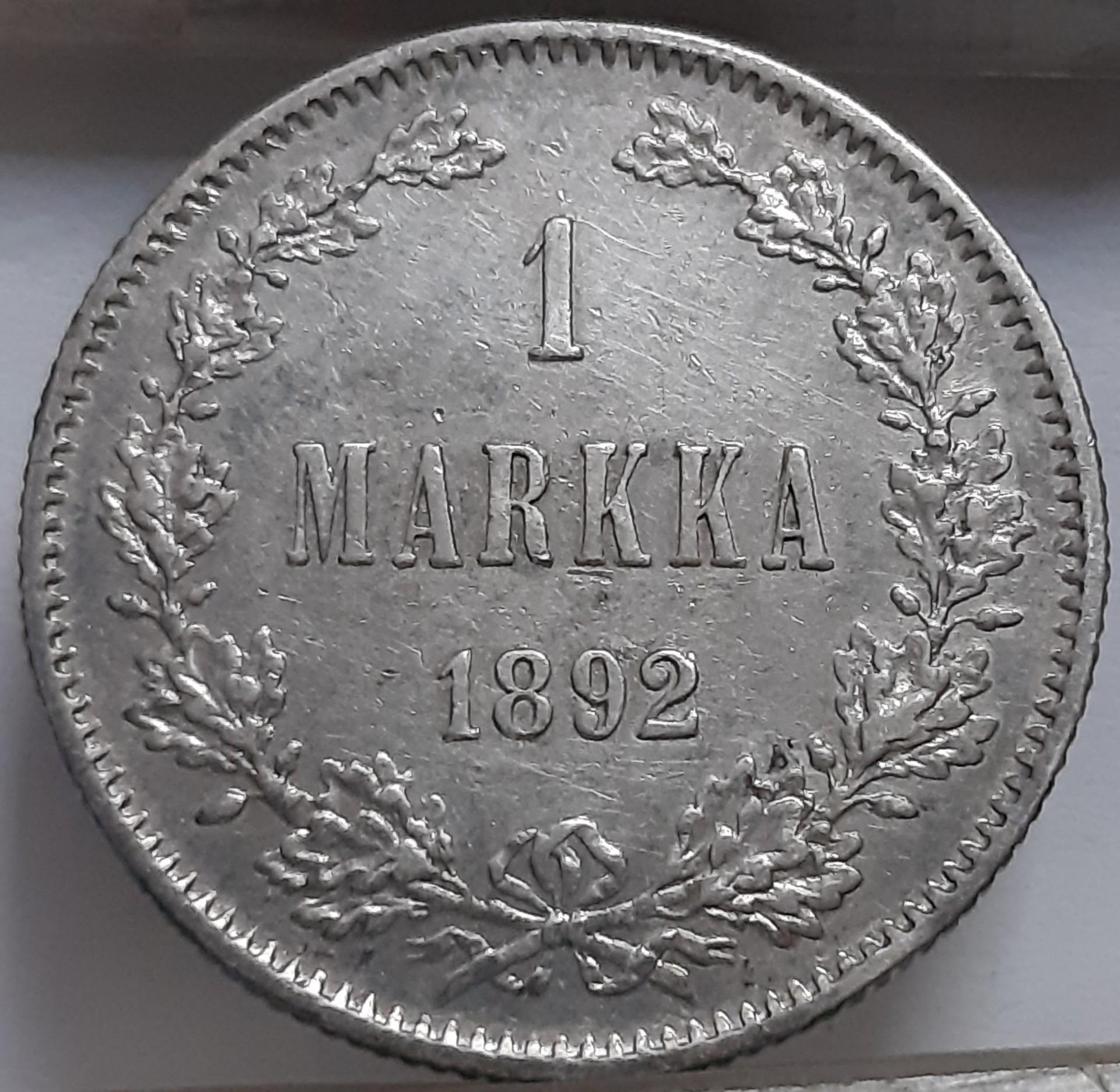 Suomija 1 markė 1892 KM#3.2 (5572)