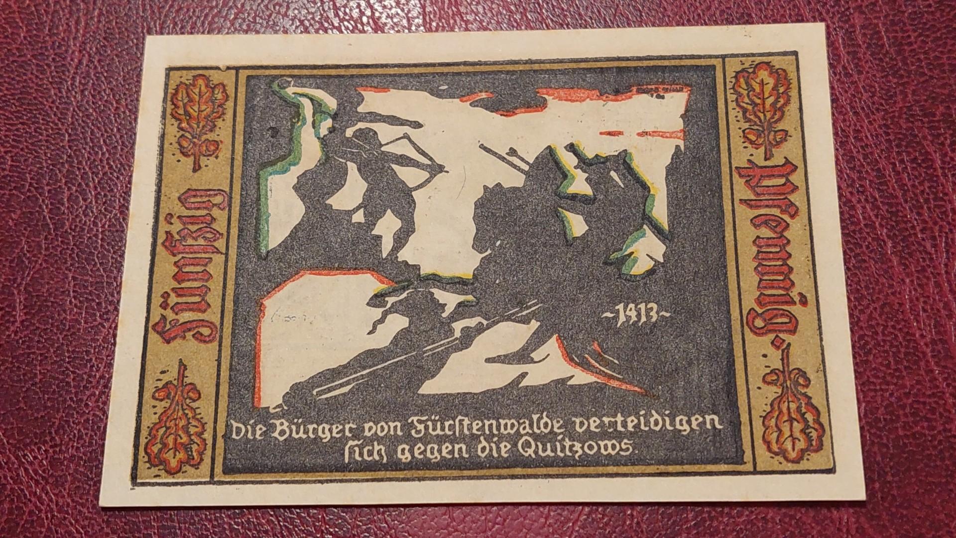 50 Pfennig 1921 Fürstenwalde Notgeld Vokietija