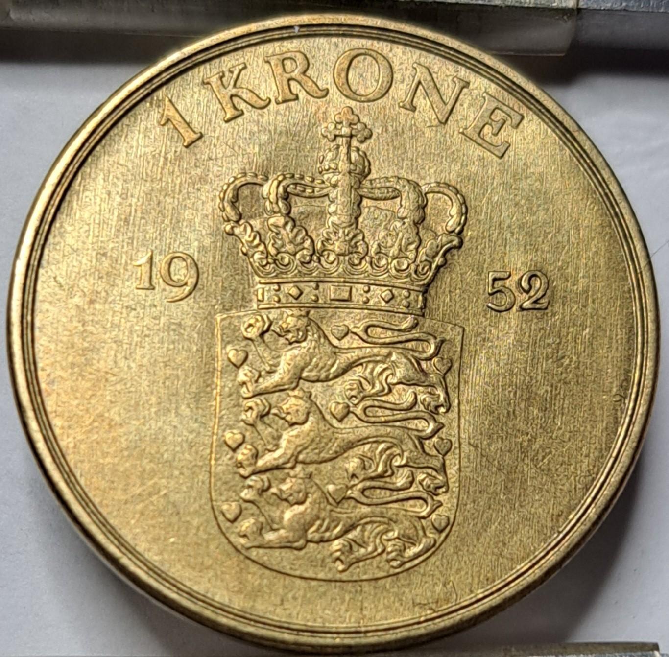 Danija 1 Krona 1952 KM#837 (5753)