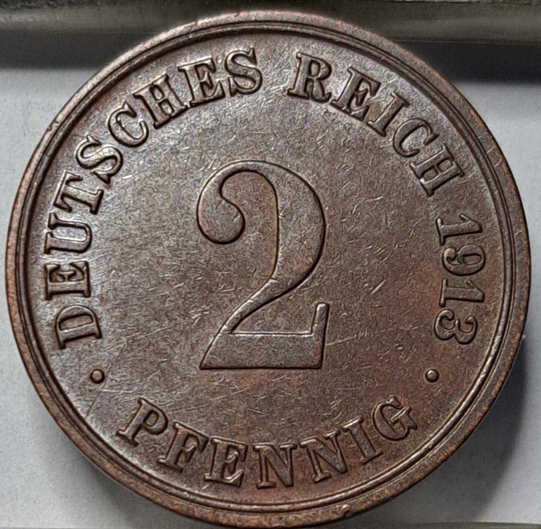 Vokietija 2 Pfenigai 1913 D KM#16 Varis (5866)