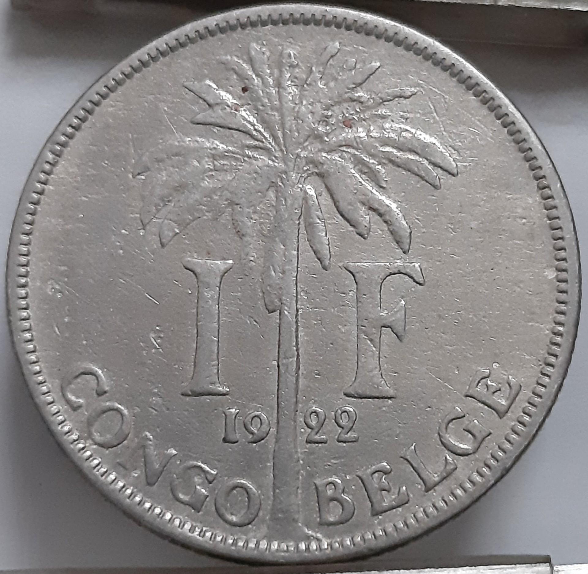 Belgijos Kongas 1 Frankas 1922 DES KM#20 (5881)