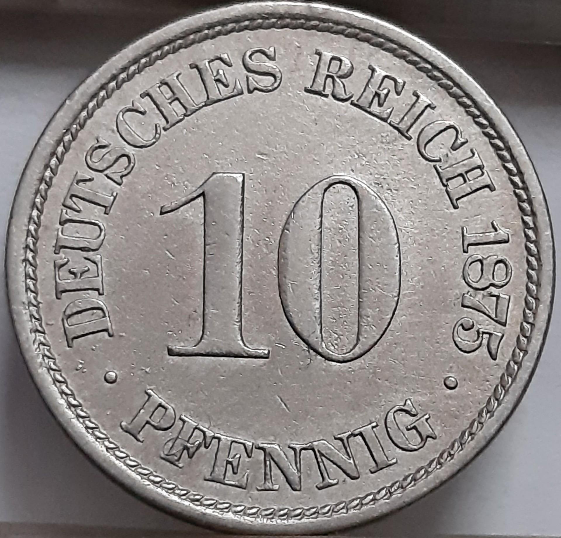 Vokietija 10 pfenigų 1875 J KM#4 (5915)