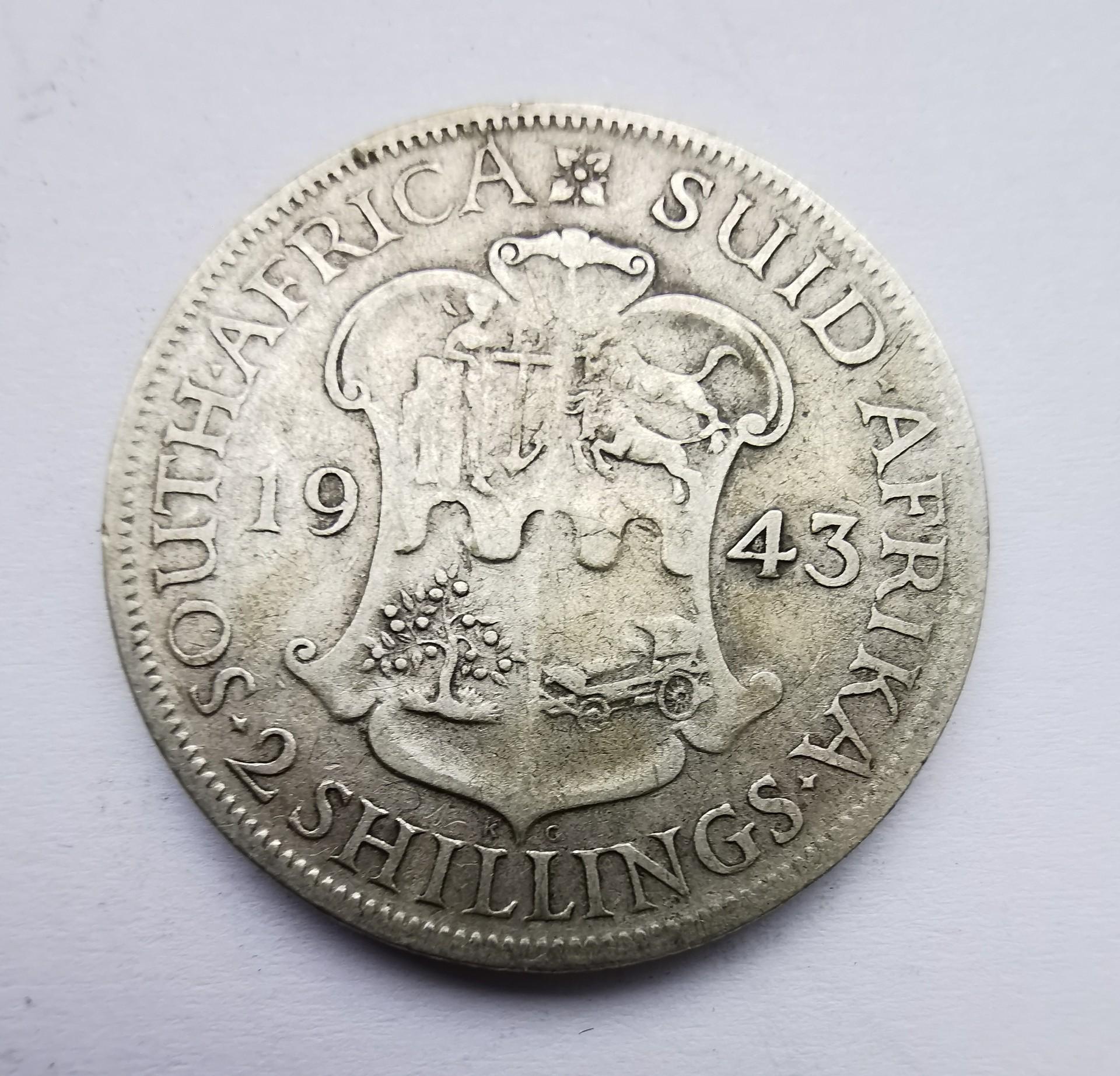 Pietų Afrika 2 šilingai 1943 sidabras