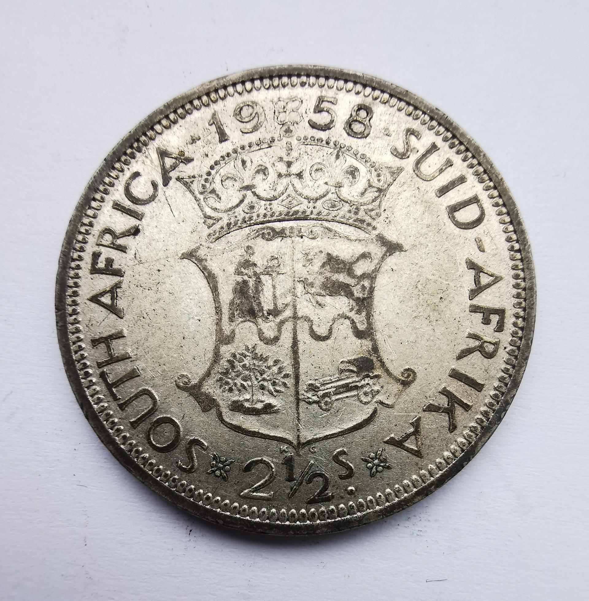 Pietų Afrika 2,5 šilingo 1958 sidabras