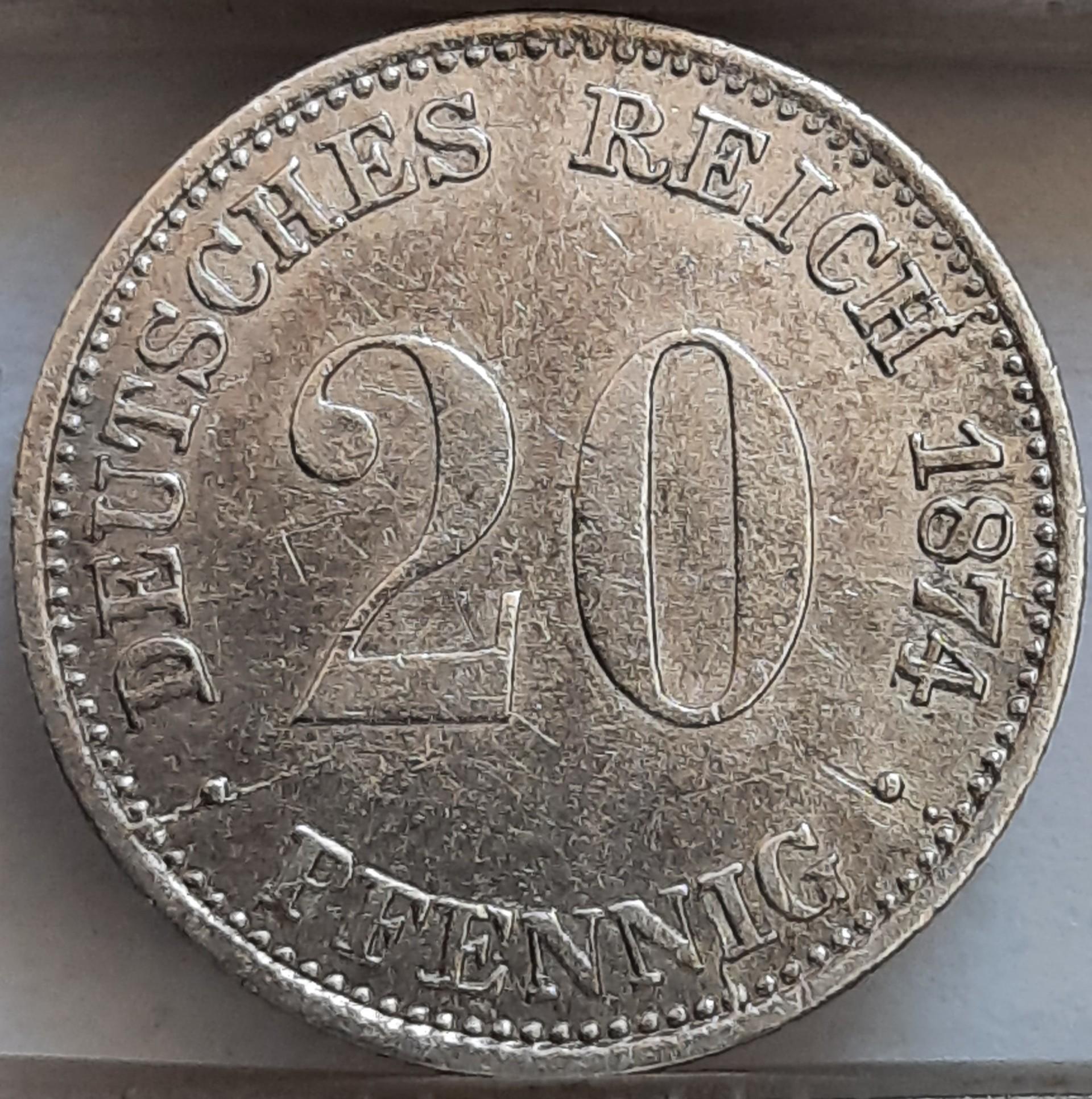 Vokietija 20 Pfenigų 1874 A KM#5 (5946)