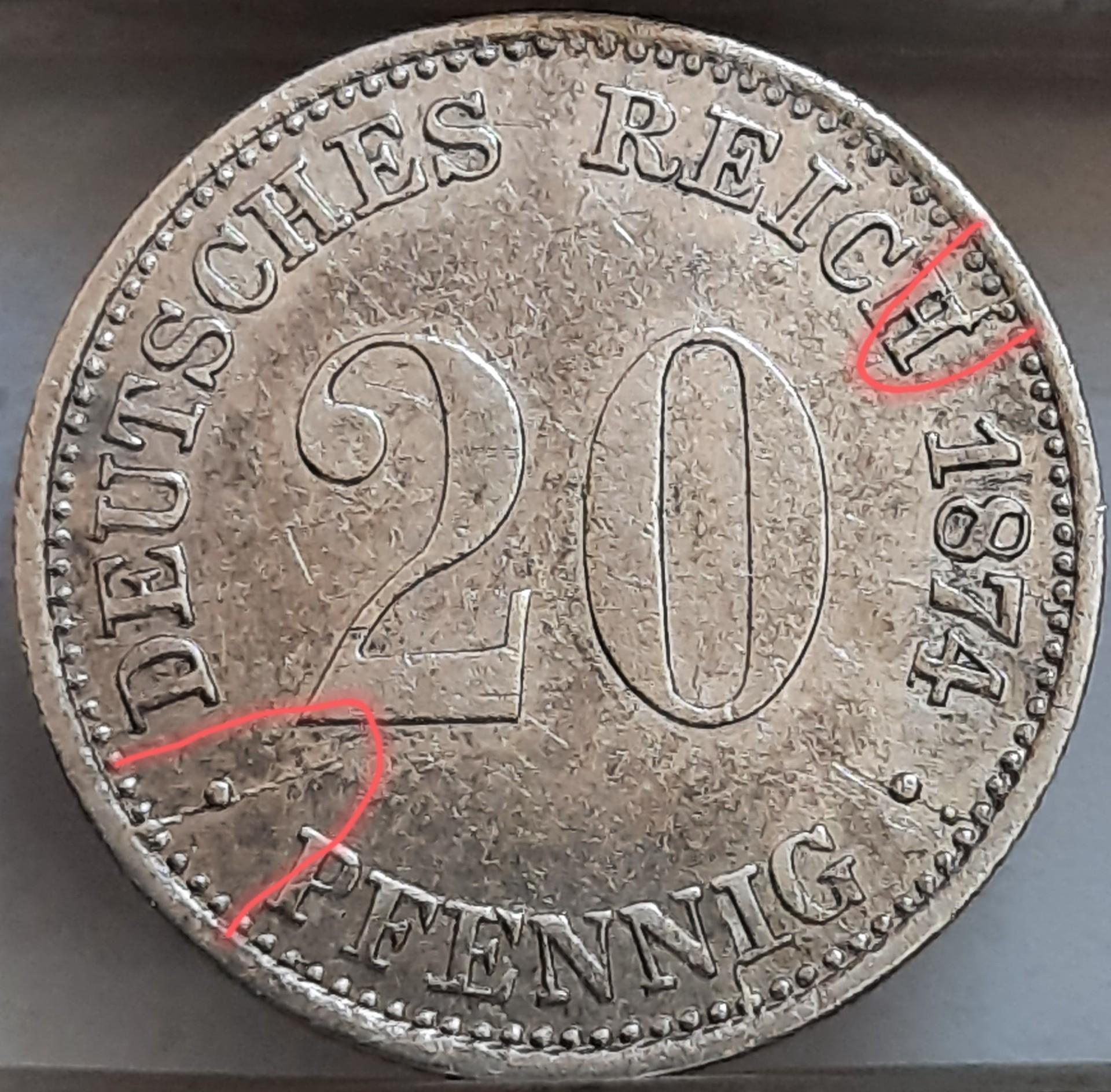 Vokietija 20 Pfenigų 1874 A KM#5 (5946)