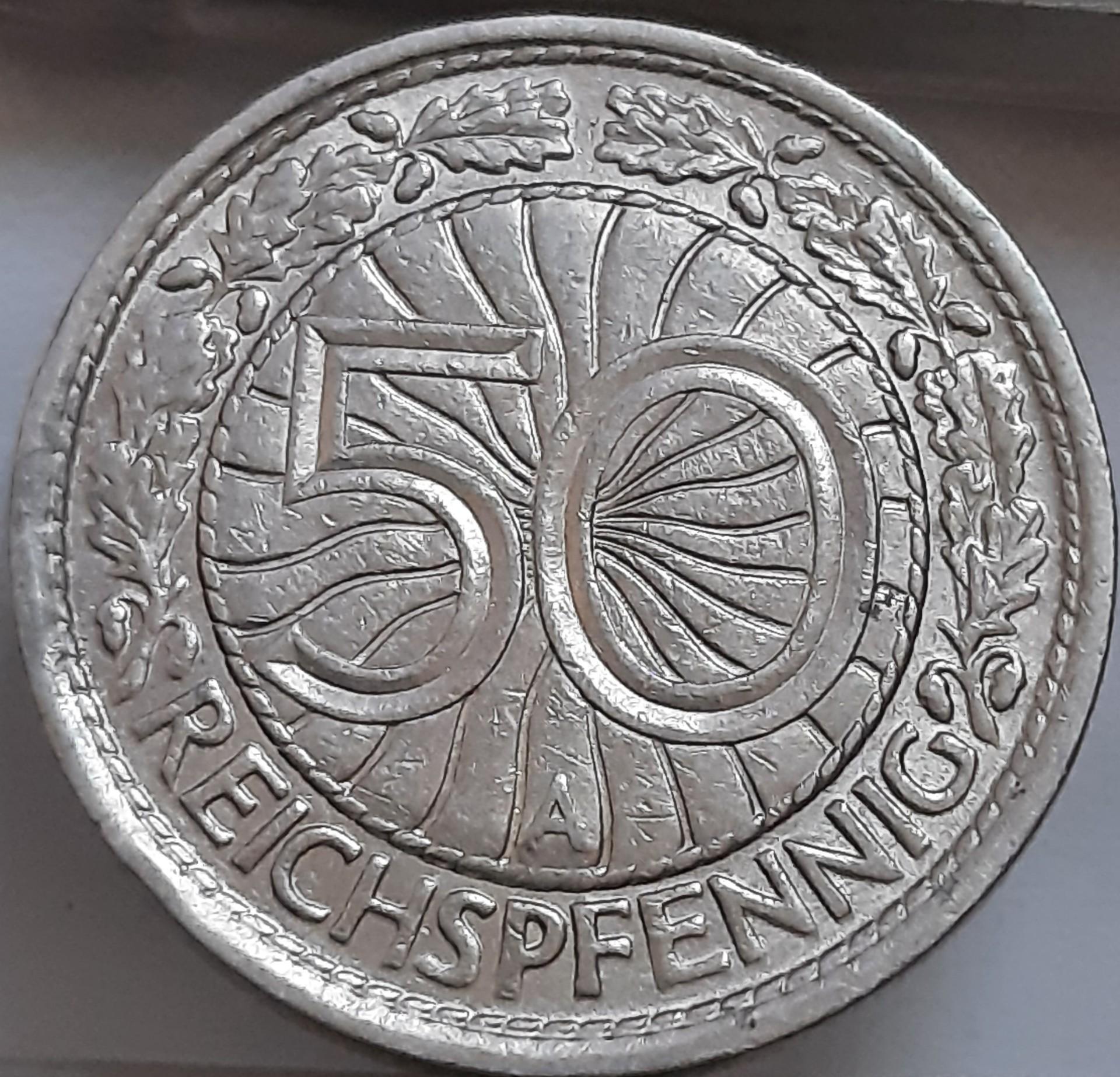 Vokietija 50 Reichspfenigų 1928 A KM#49 (5859)