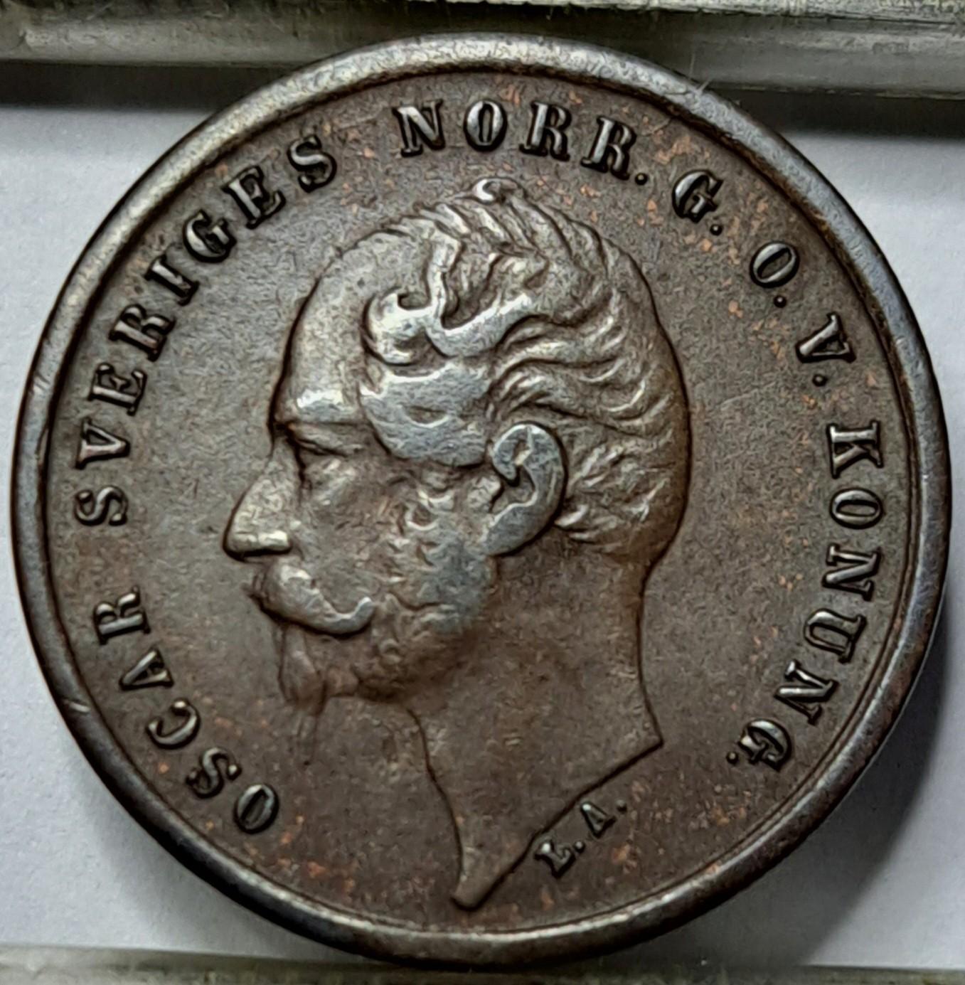 Švedija 1 Erė 1858 L.A. KM#687 Bronza (5476)