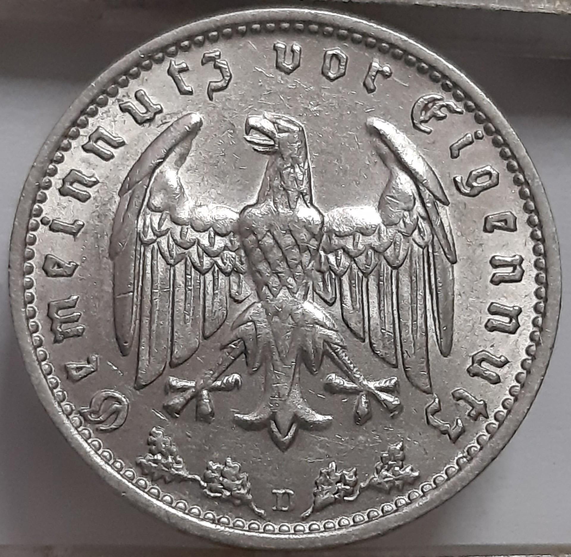 Trečiasis Reichas 1 Reichsmarkė 1933 D KM#78 (5627