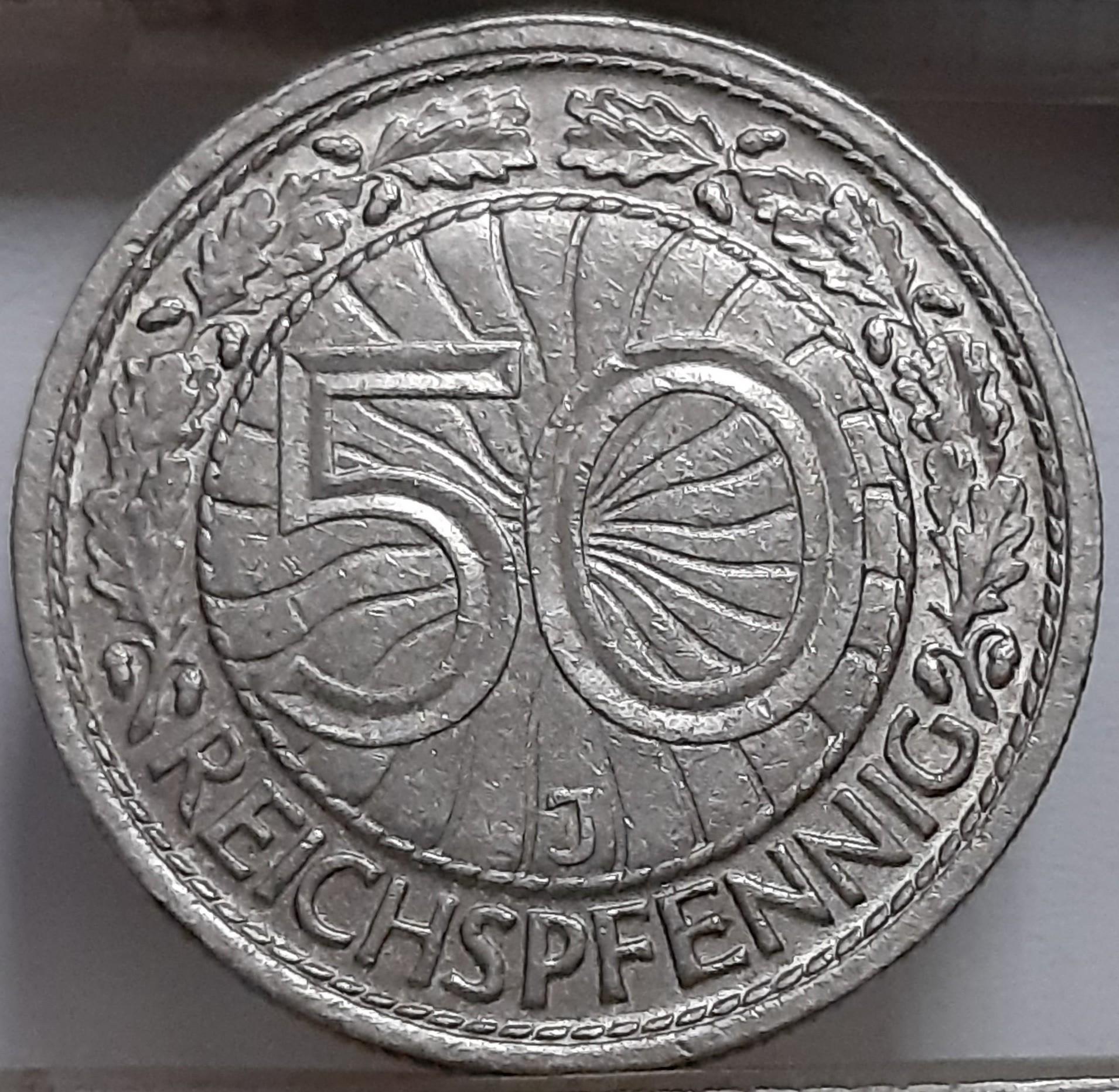 Vokietija 50 Reichspfenigų 1927 J KM#49 (5657)