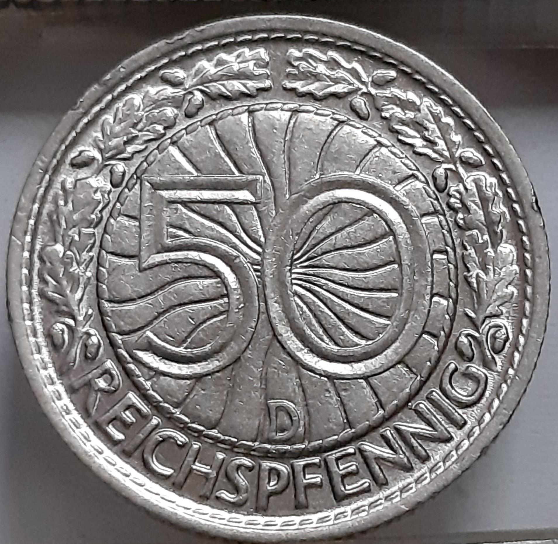 Vokietija 50 Reichspfenigų 1928 D KM#49 (5658)