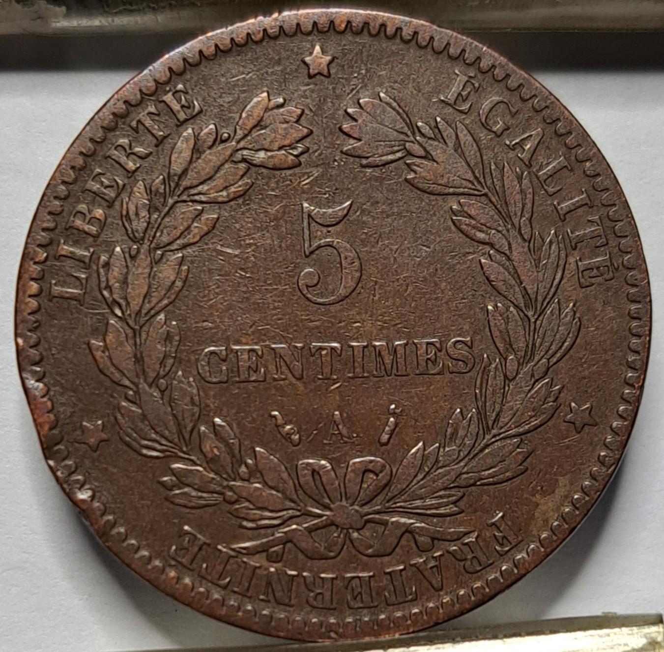Prancūzija 5 Santimai 1888 KM#821 Bronza (6015)