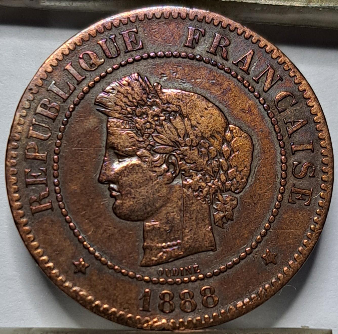Prancūzija 5 Santimai 1888 KM#821 Bronza (6015)