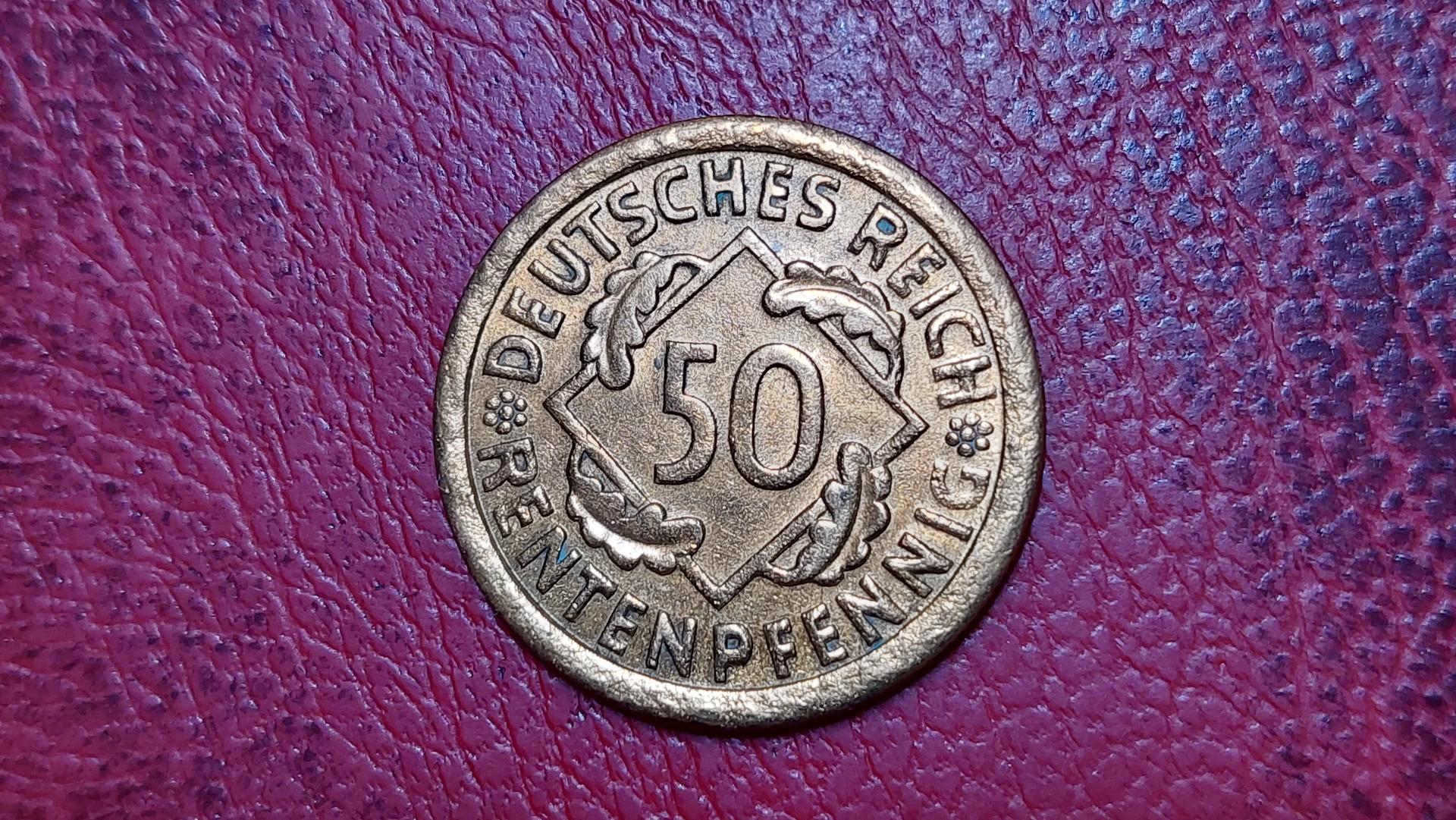 Vokietija 50 rentenpfenigų, 1924F KM# 34