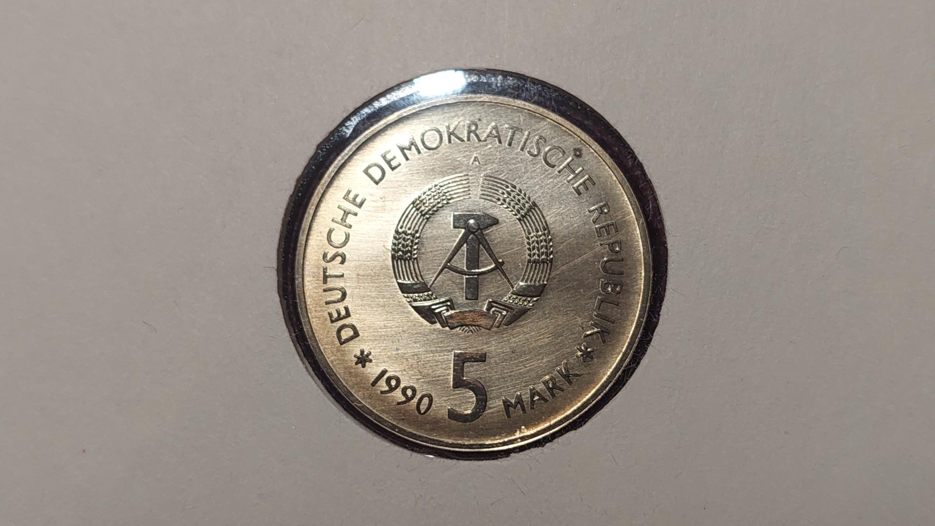 Vokietija - VDR 5 markės, 1990 KM# 135 Numizm.voke