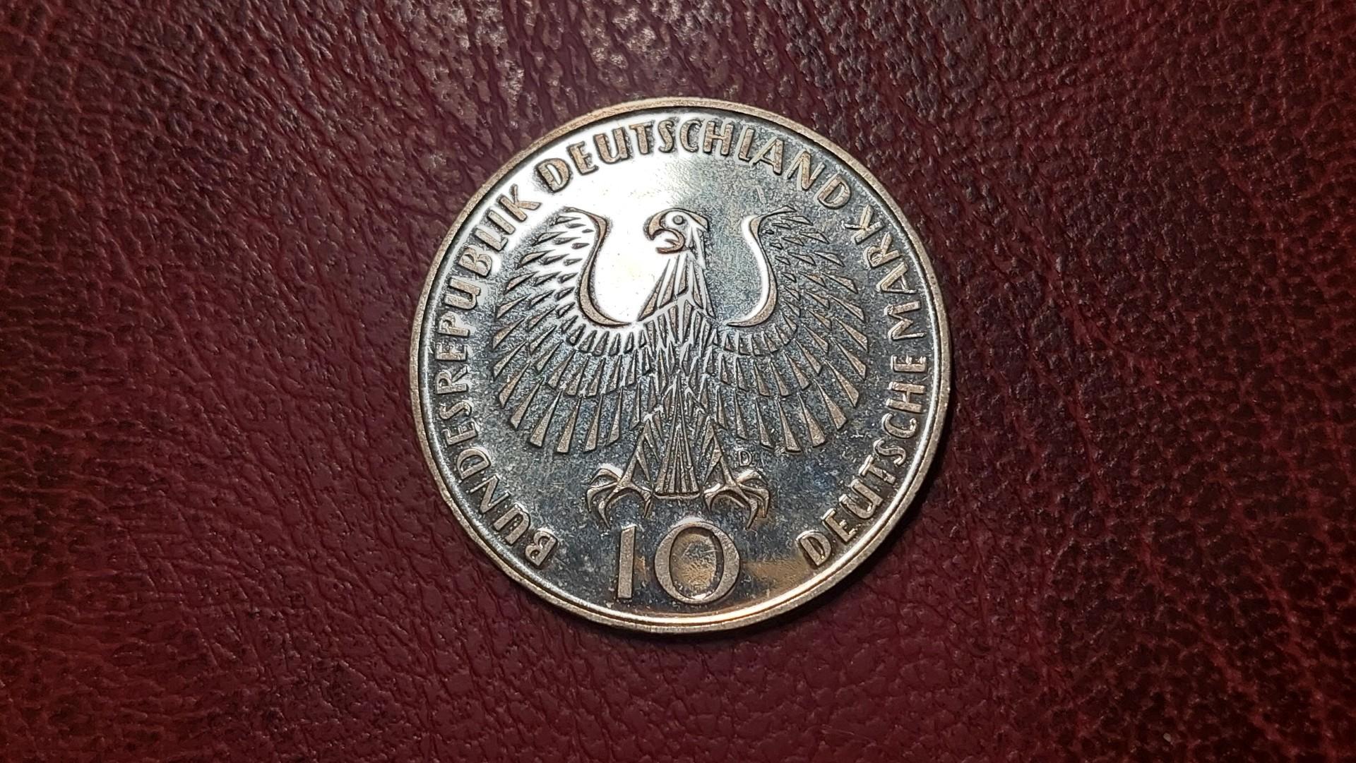 Vokietija 10 markių, 1972D KM# 135 AG 0.625